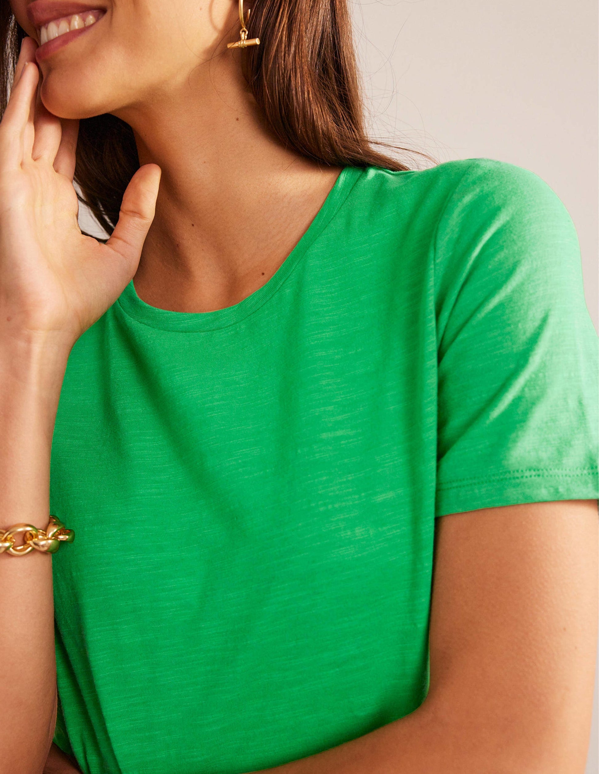 Cotton Crew Neck T-Shirt-Bright Green-2