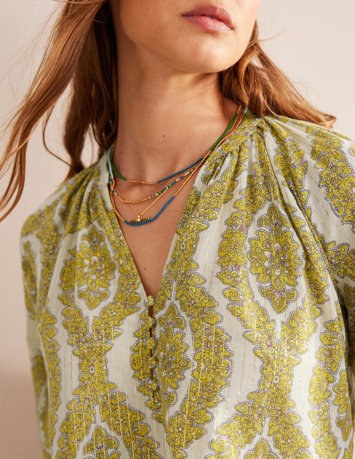 Printed Notch-Neck Sparkle Top-Pineapple, Botanic Wreath - Image 2