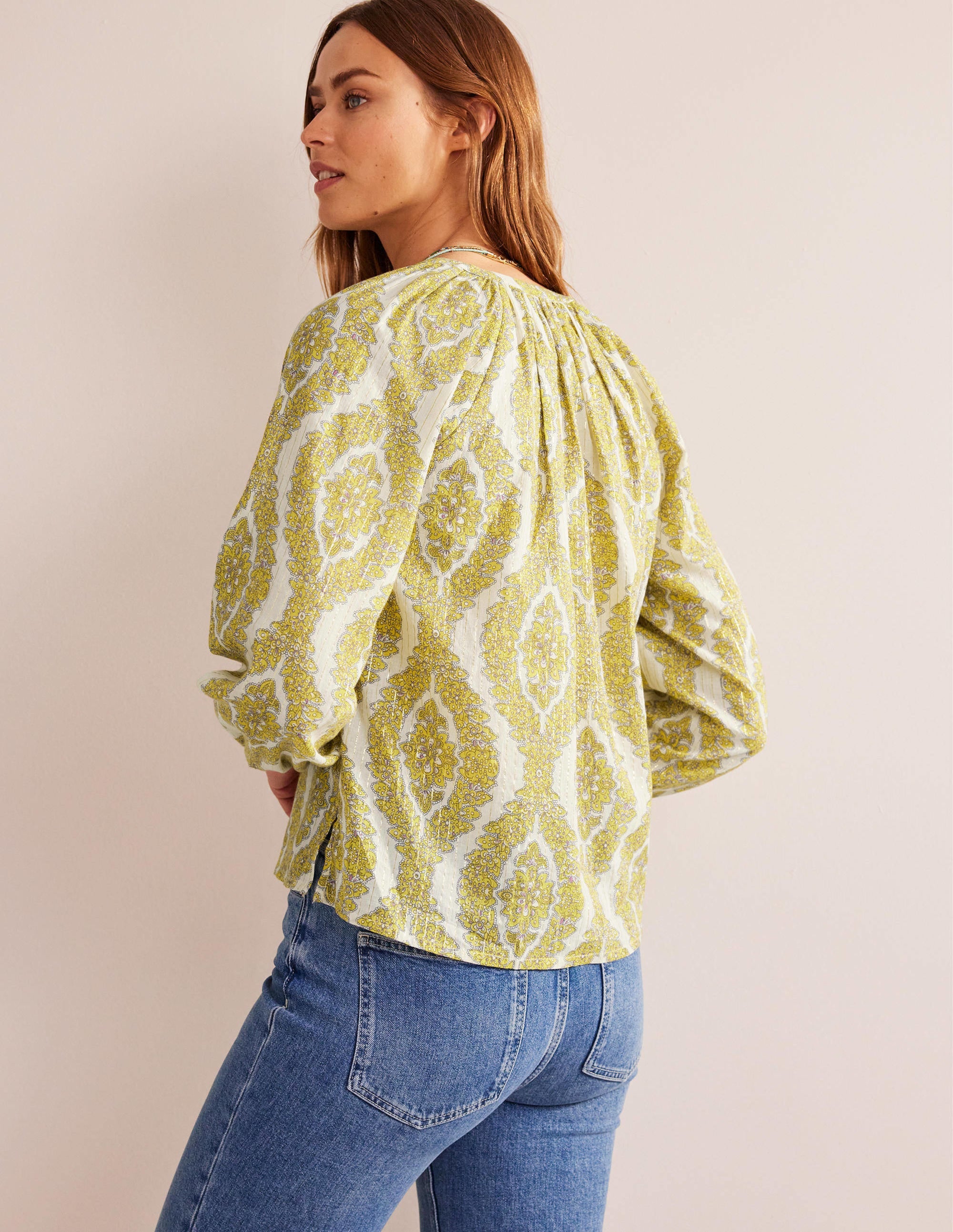 Printed Notch-Neck Sparkle Top-Pineapple, Botanic Wreath - Image 3