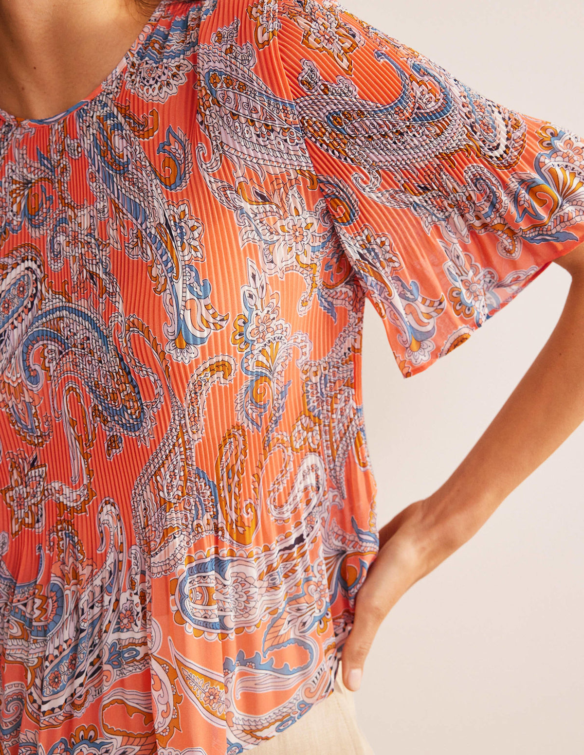 Flutter-Sleeve Plisse Top-Orange Jelly, Paradise Pop - Image 1