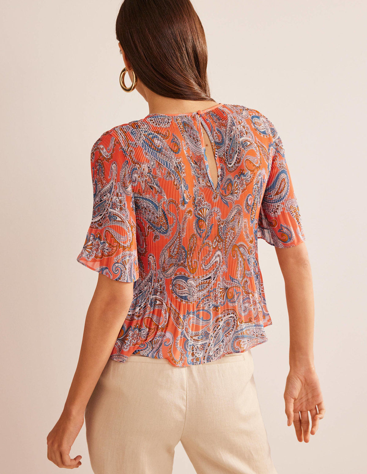 Flutter-Sleeve Plisse Top-Orange Jelly, Paradise Pop - Image 2