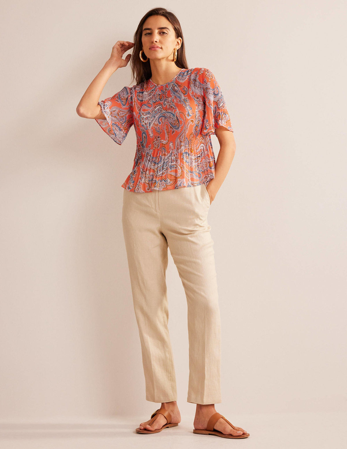 Flutter-Sleeve Plisse Top-Orange Jelly, Paradise Pop-3