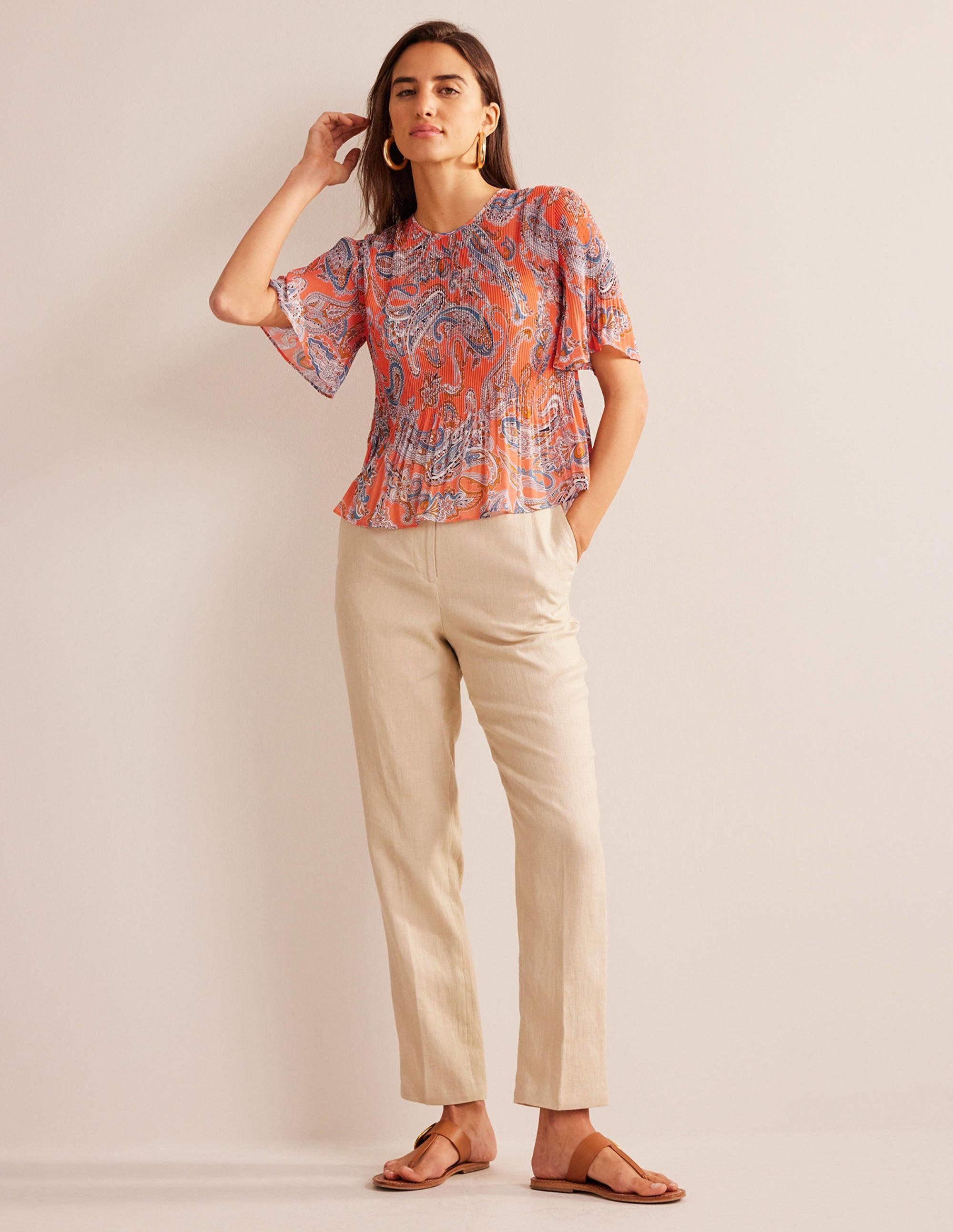 Flutter-Sleeve Plisse Top-Orange Jelly, Paradise Pop - Image 3