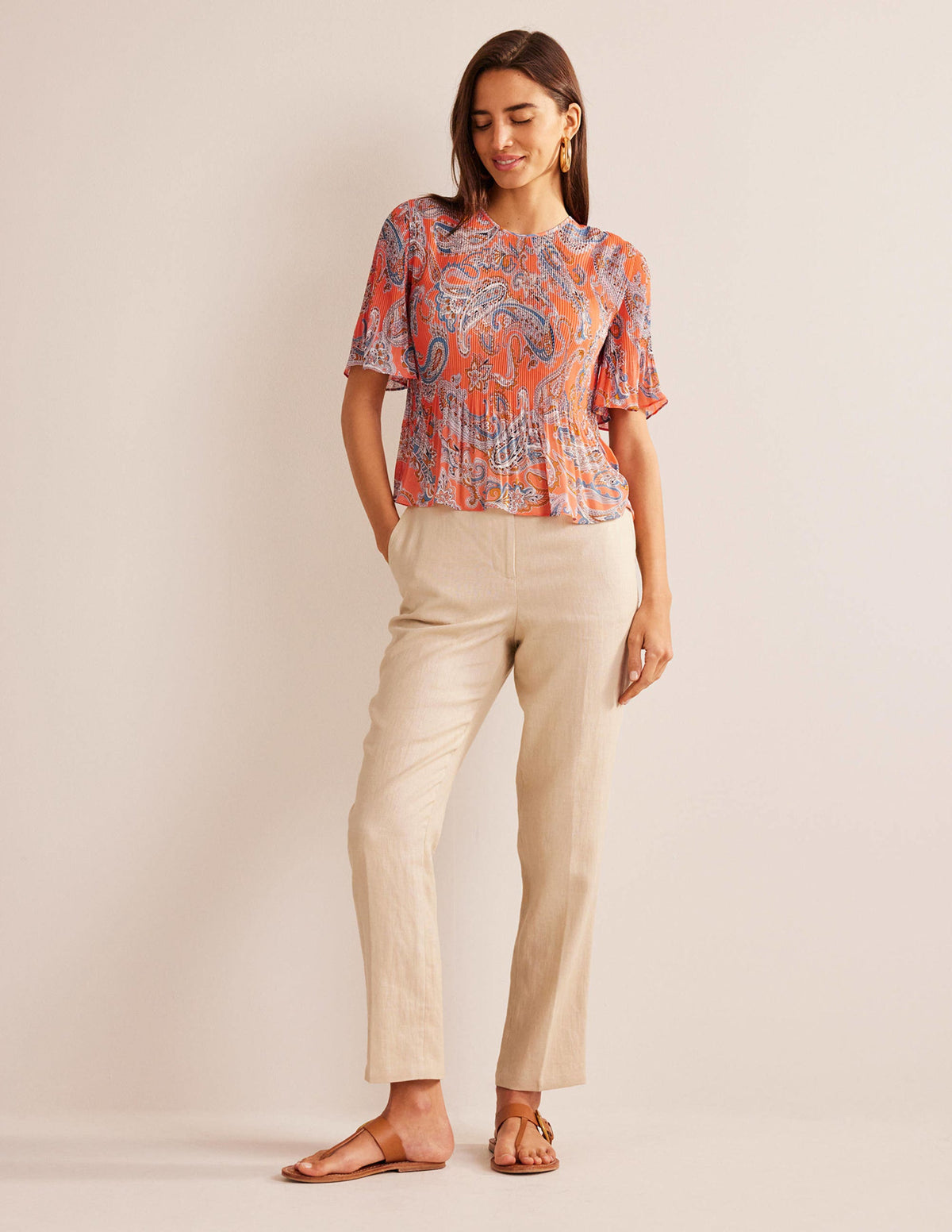 Flutter-Sleeve Plisse Top-Orange Jelly, Paradise Pop-4