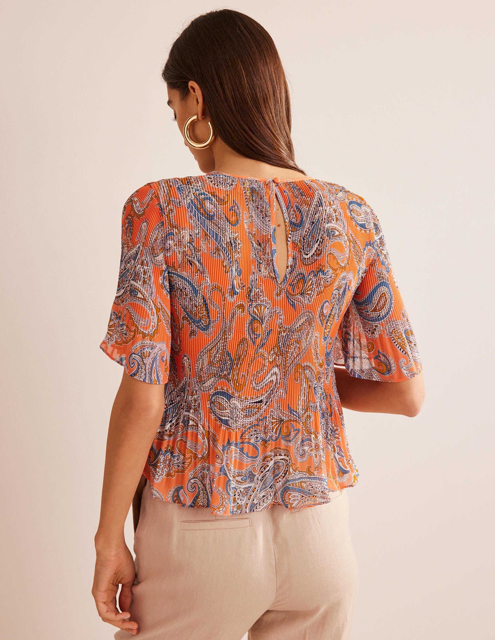 Flutter-Sleeve Plisse Top-Orange Jelly, Paradise Pop - Image 5