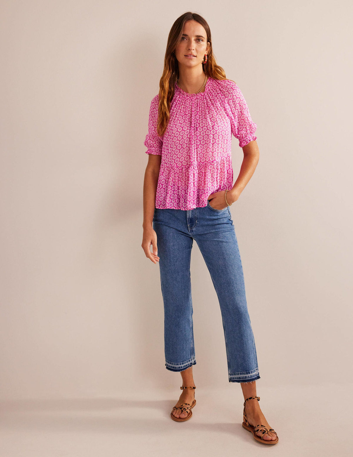 Gathered Sparkle Georgette Top-Phlox Pink, Sunrise Pop - Image 5