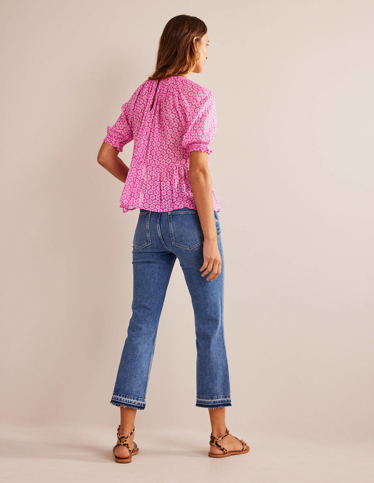 Gathered Sparkle Georgette Top-Phlox Pink, Sunrise Pop - Image 6
