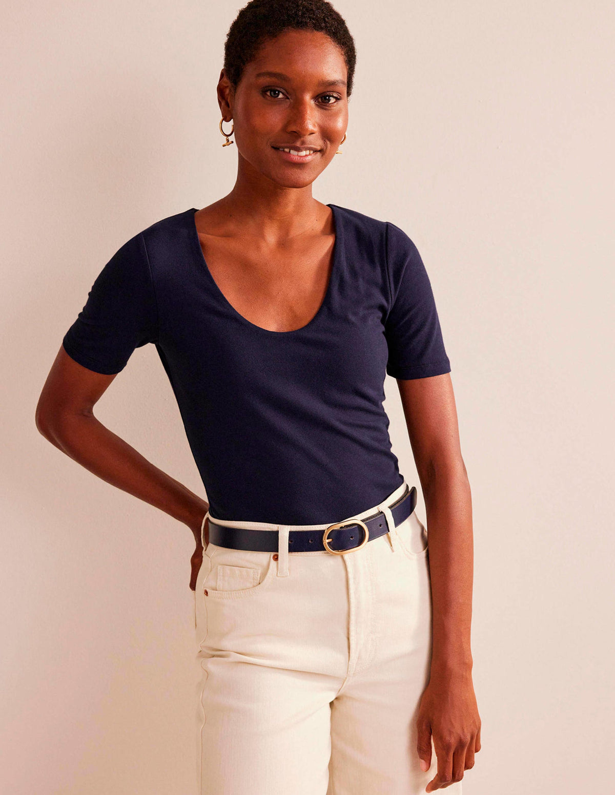 Double Layer Short Sleeve Top-Navy - Image 1