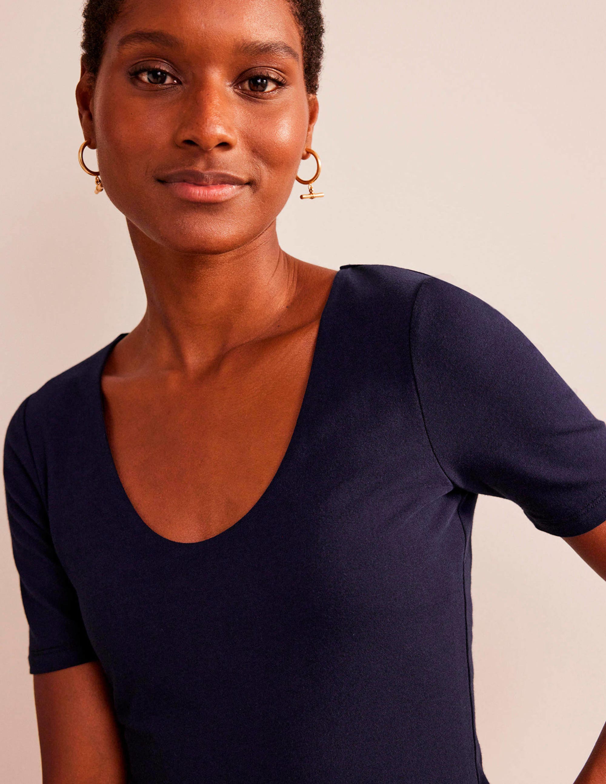 Double Layer Short Sleeve Top-Navy - Image 2