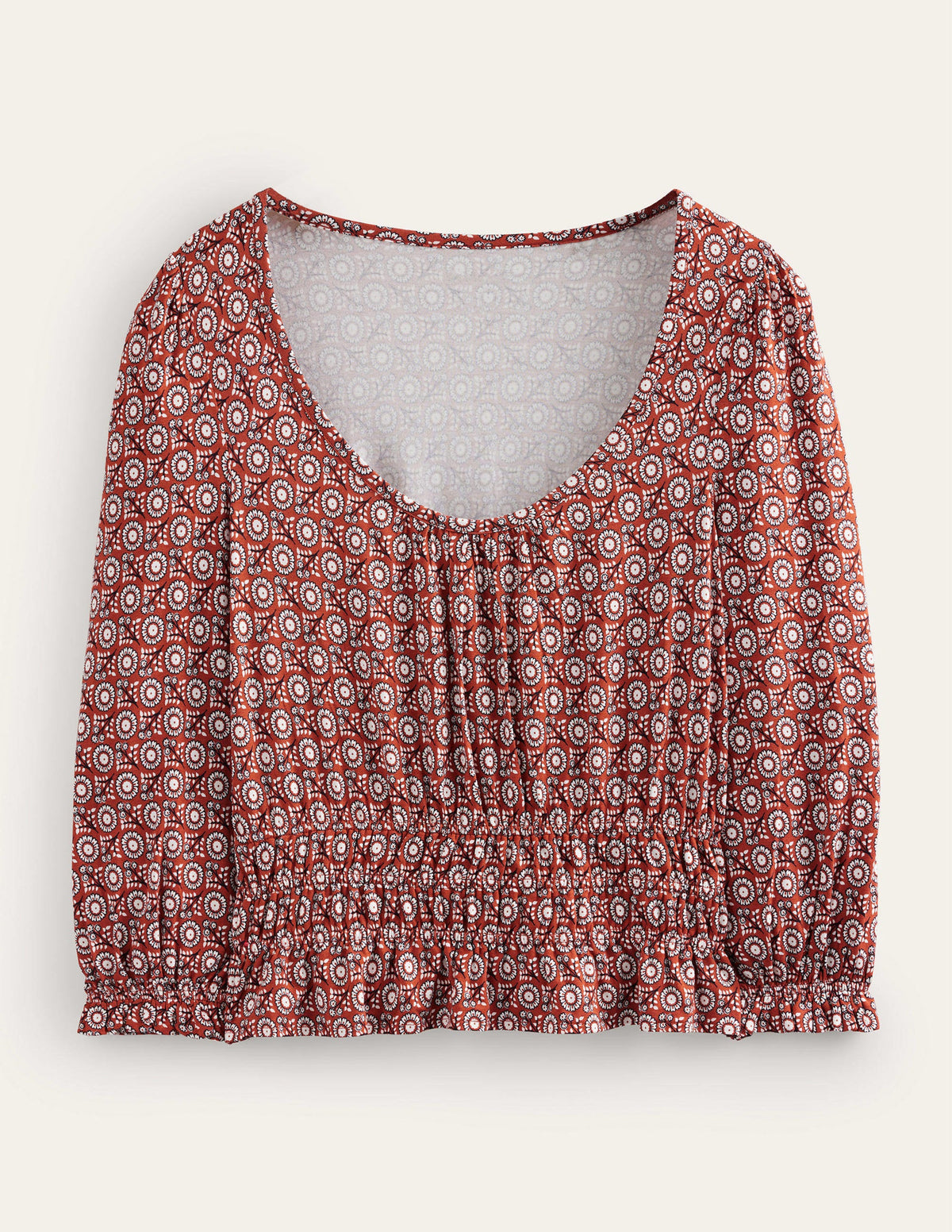 Smocked Jersey Peplum Top-Tomato, Sunflower Spring-5