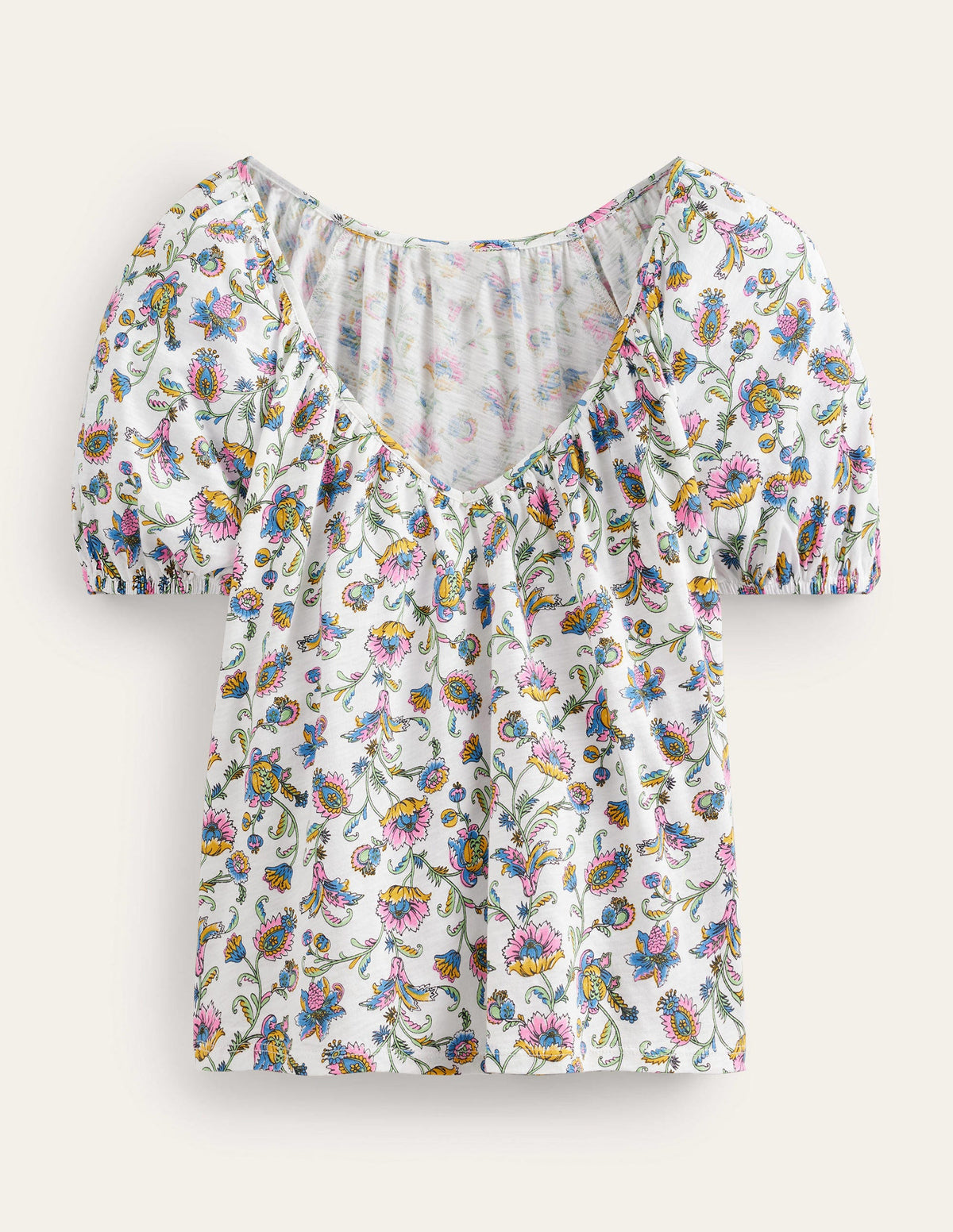 V-Neck Jersey Swing Top-Ivory Plum Blossom-5