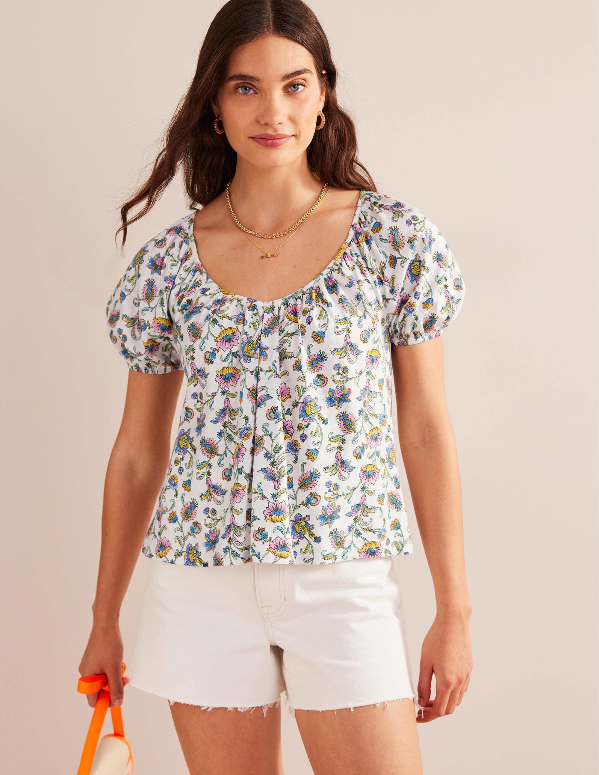 V-Neck Jersey Swing Top-Ivory Plum Blossom - Image 1