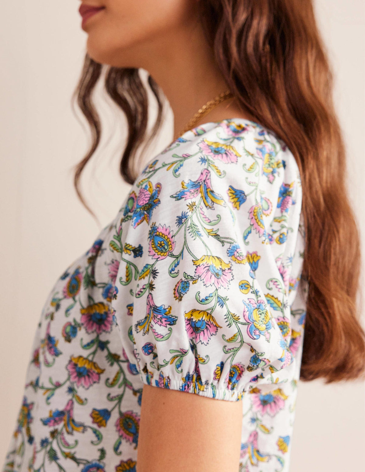 V-Neck Jersey Swing Top-Ivory Plum Blossom-2