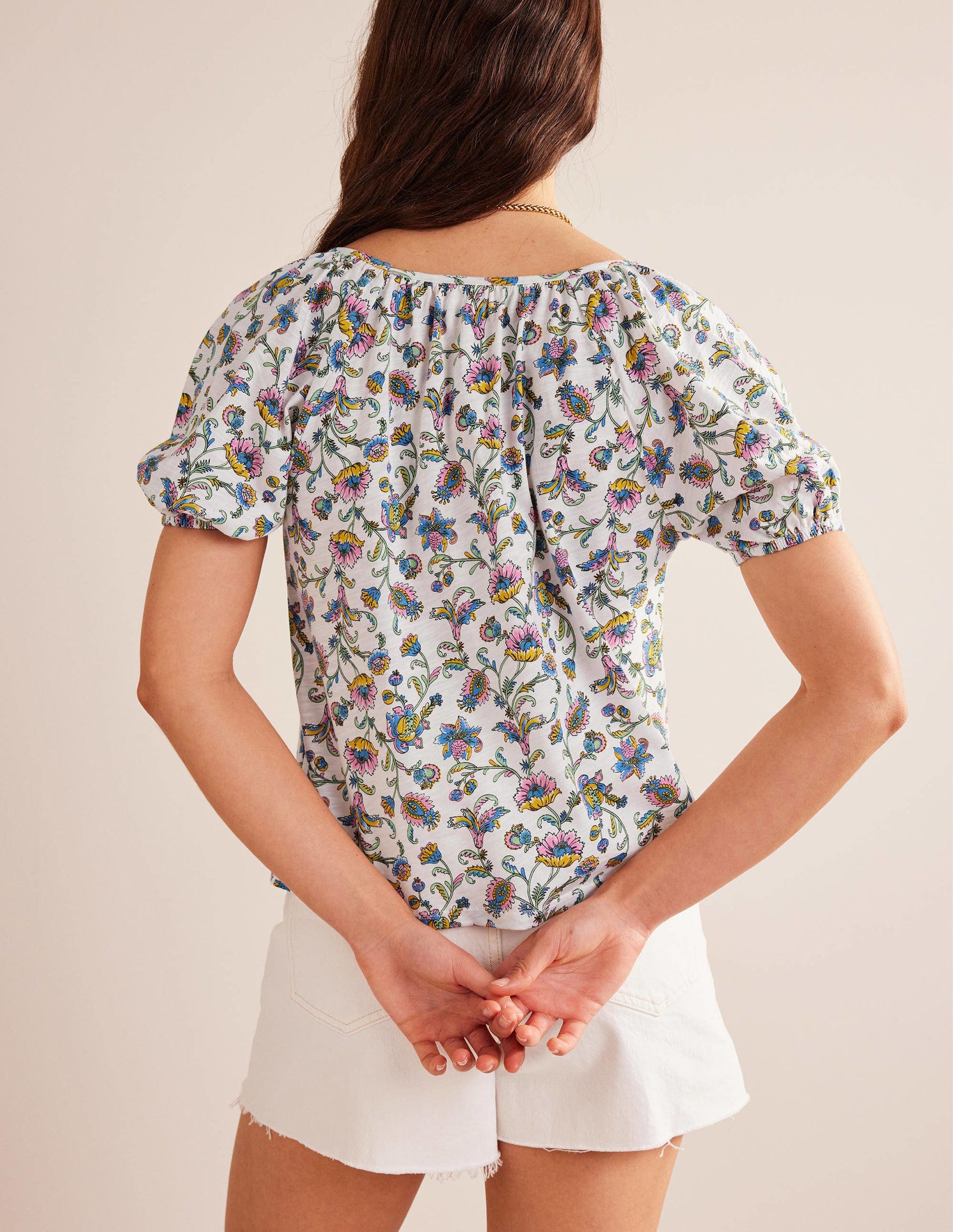 V-Neck Jersey Swing Top-Ivory Plum Blossom-3