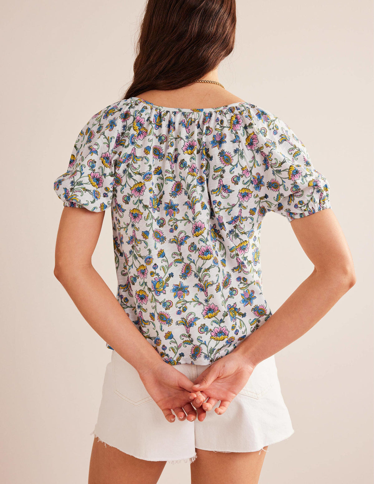 V-Neck Jersey Swing Top-Ivory Plum Blossom - Image 3