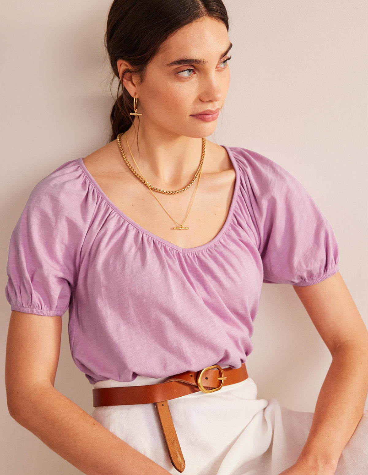 V-Neck Jersey Swing Top-Soft Lavender - Image 1