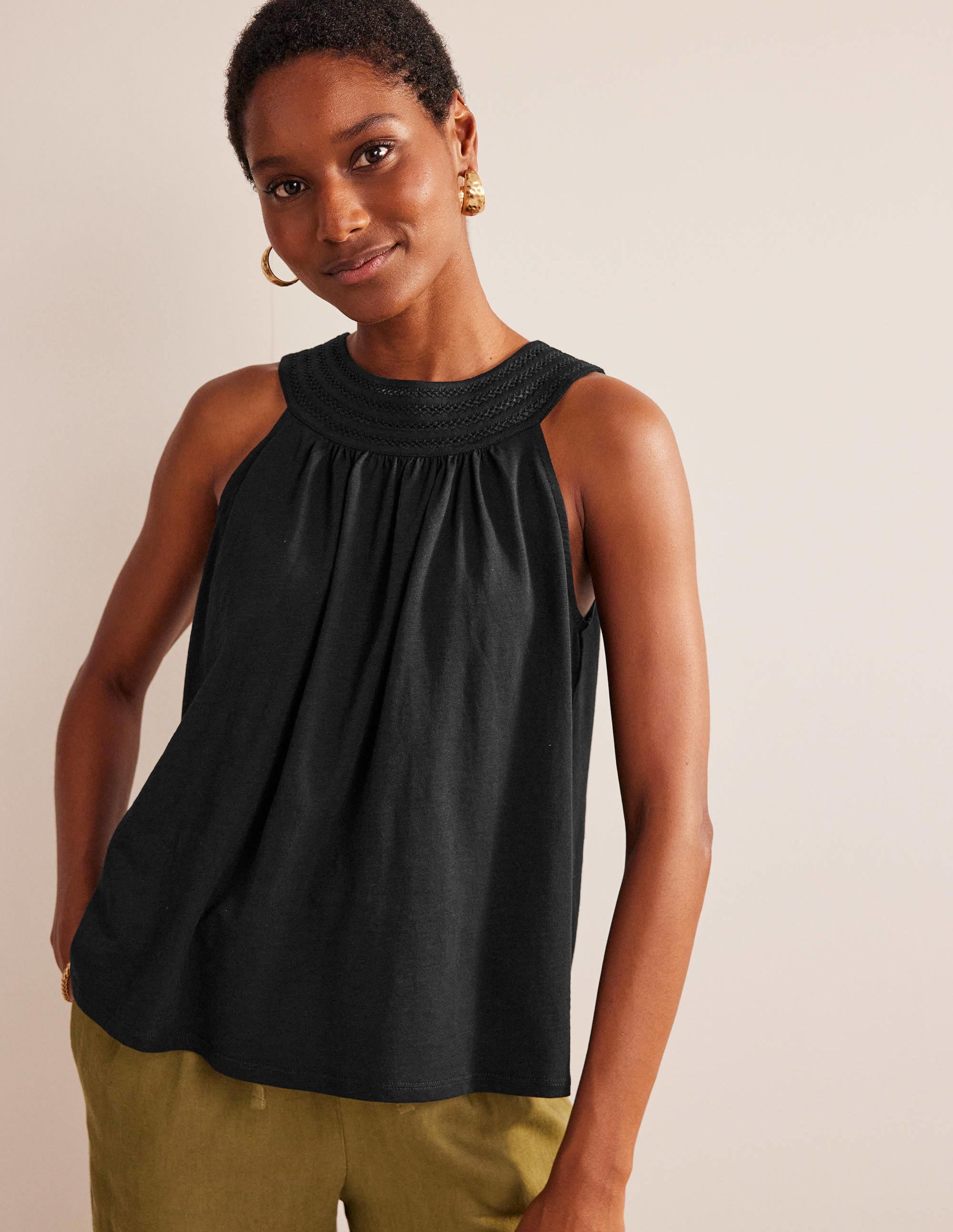 Trim Neck Jersey Swing Top-Black - Image 1
