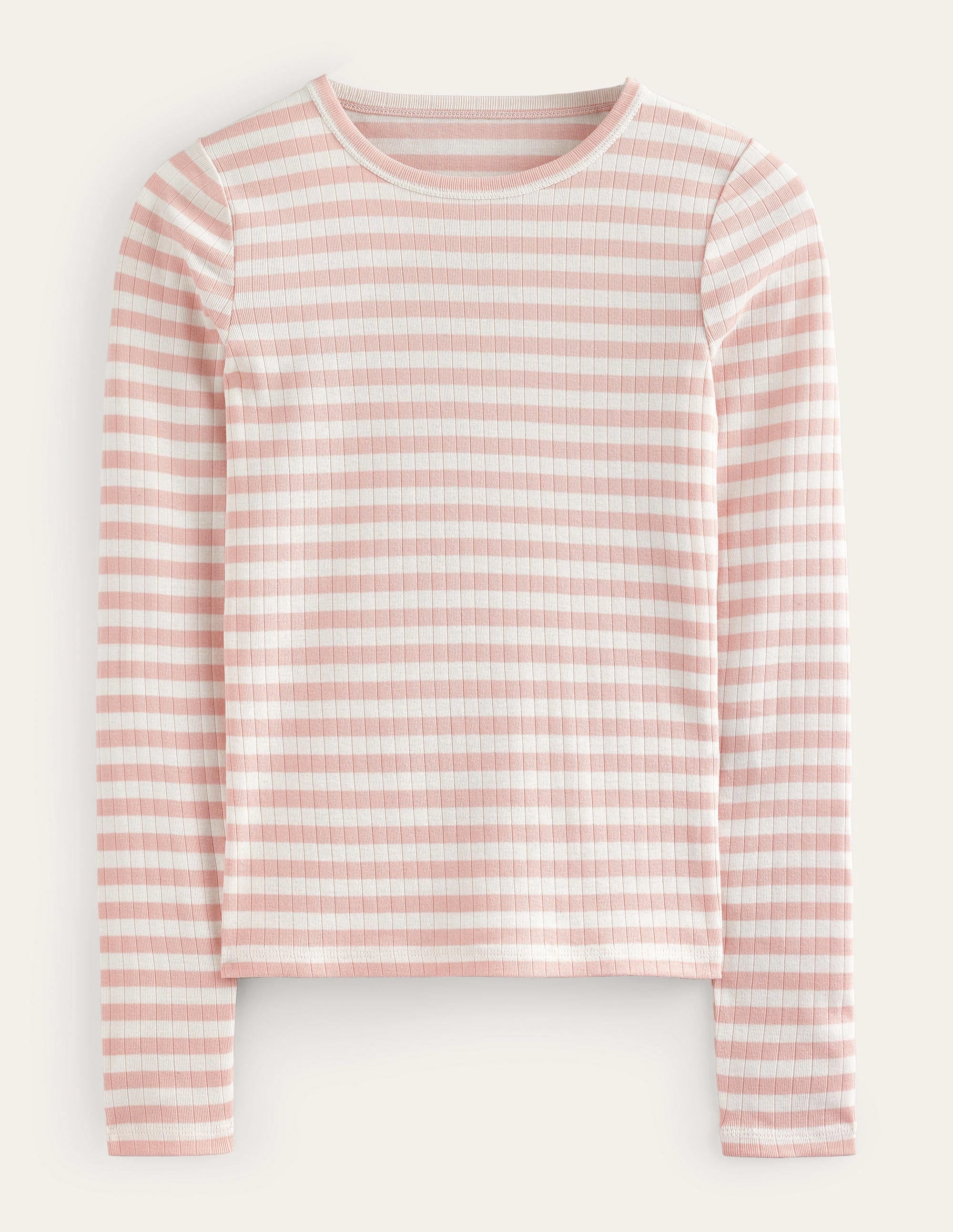 Anna Rib Crew T-Shirt-Ivory, Peach Skin Stripe - Image 5