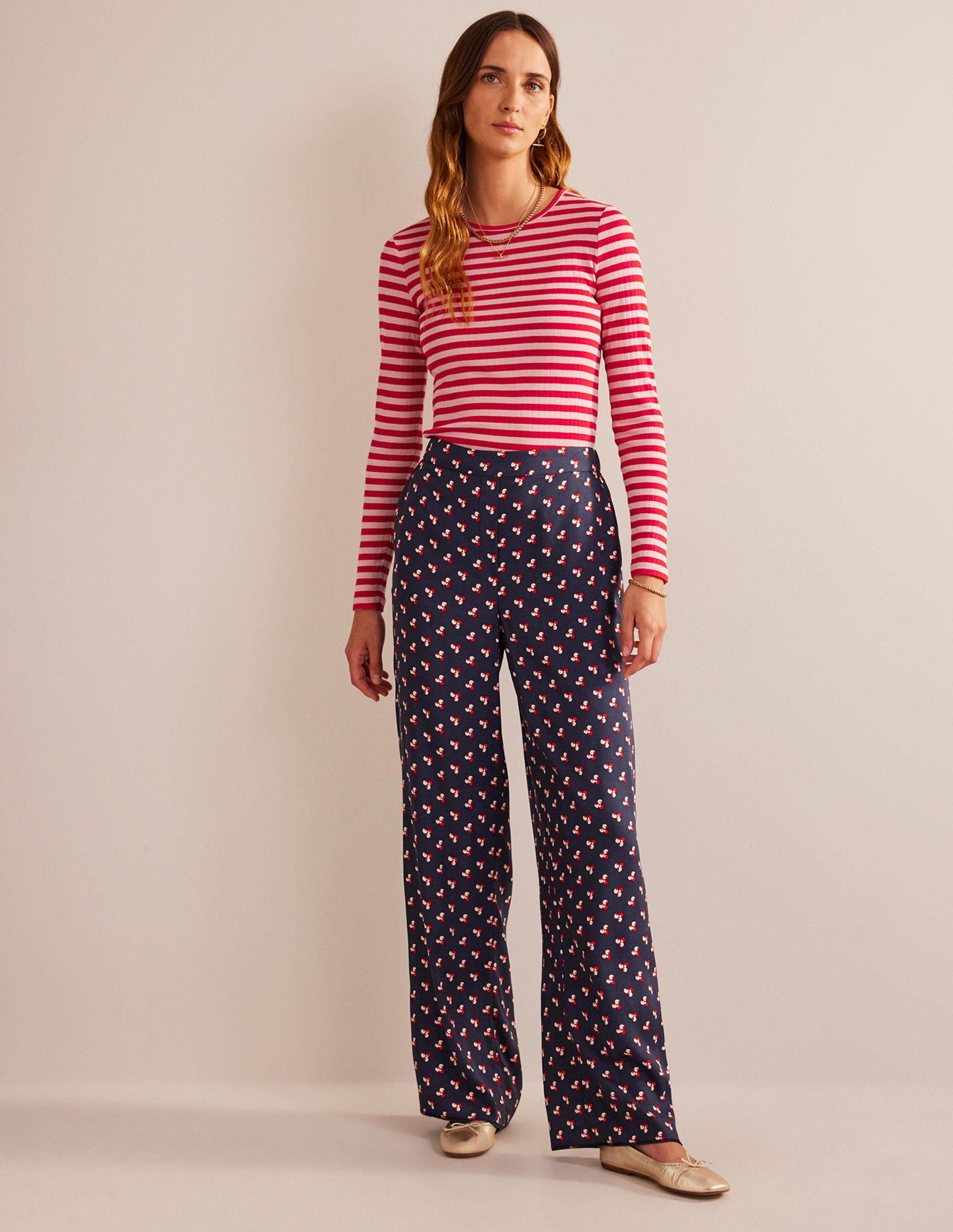 Anna Rib Crew T-Shirt-Peach Skin, Hot Pepper Stripe-5