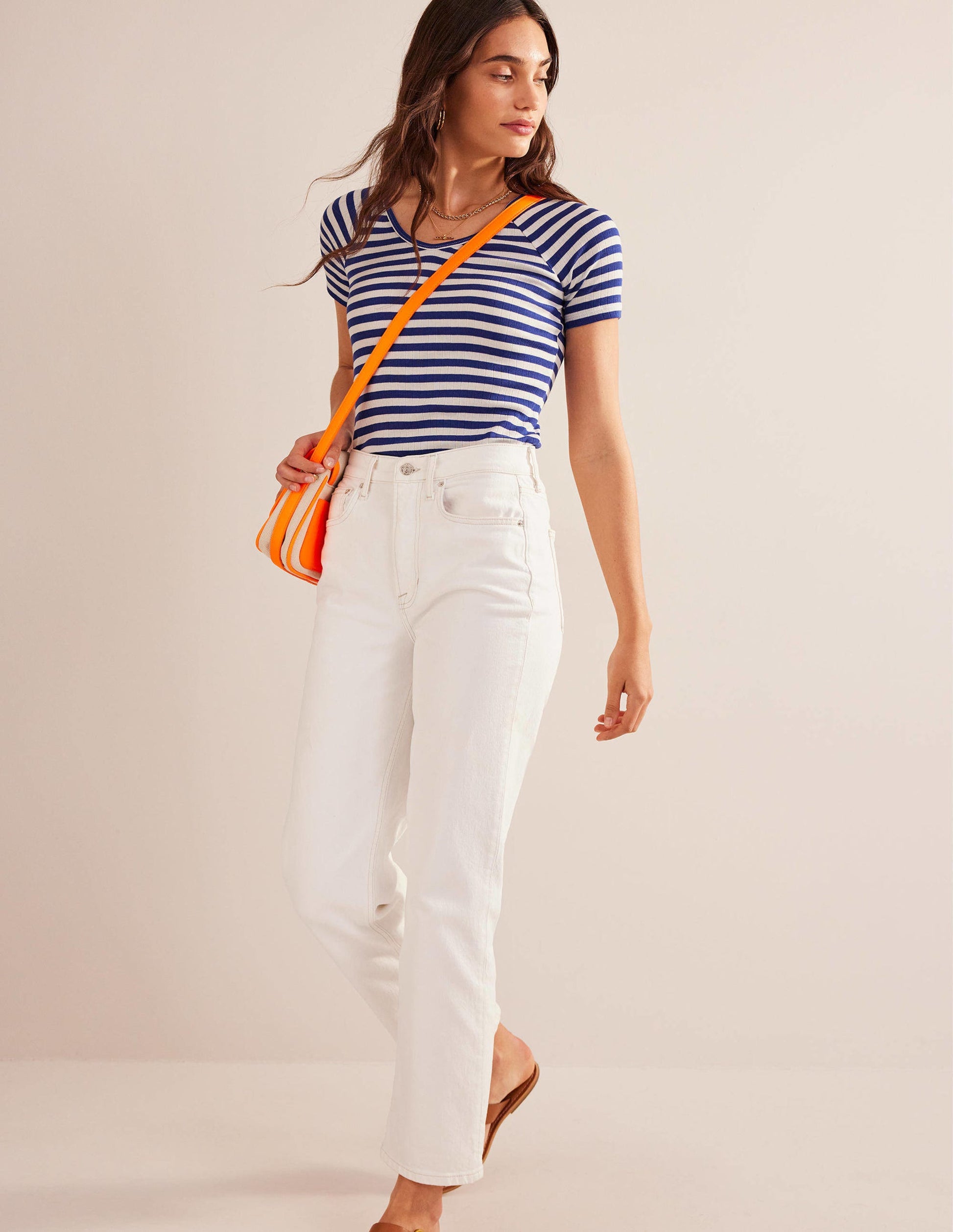 Anna Rib V-Neck T-Shirt-Lapis Blue, Ivory Stripe-4