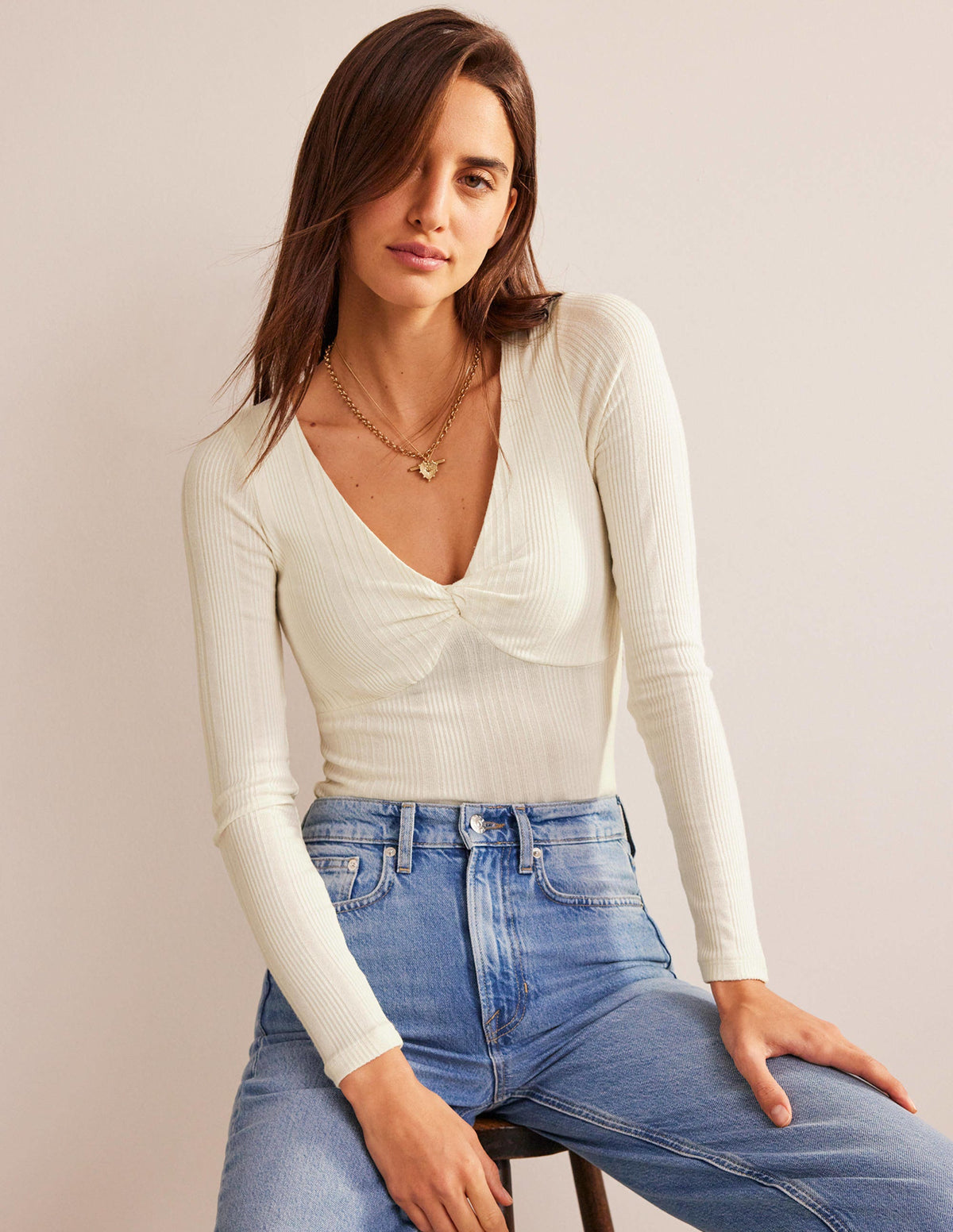 Tie Front Top-Ivory - Image 4