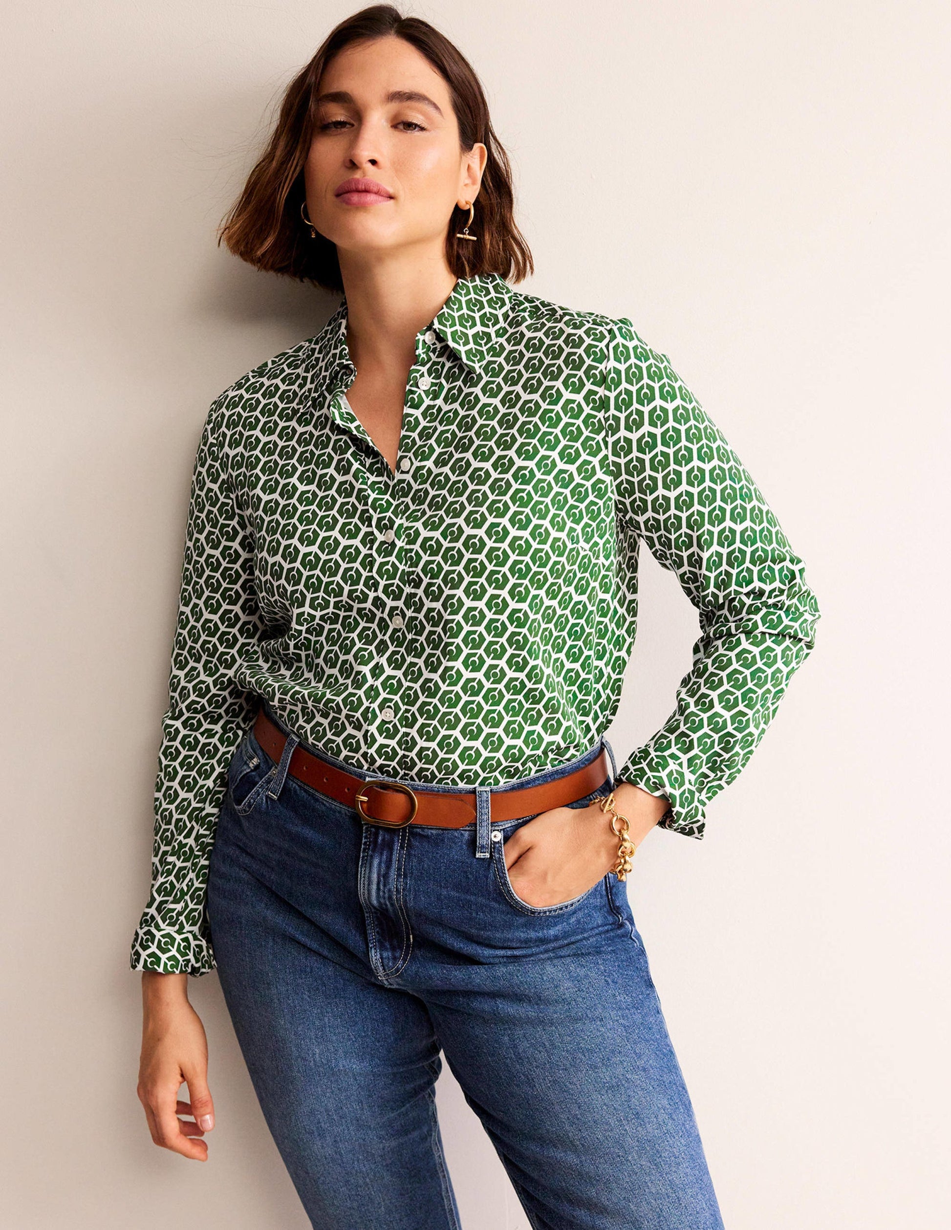 Straight-Fit Twill Shirt-Winter Green, Reverie-5