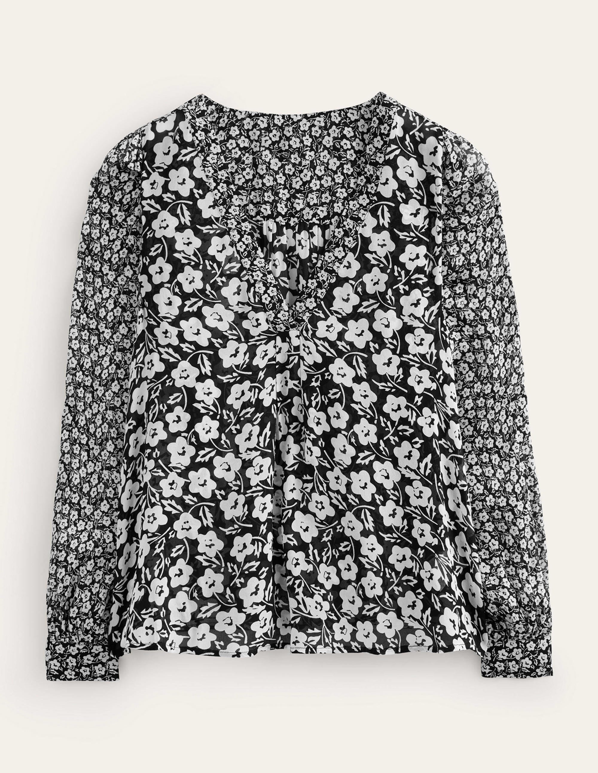 Printed V-Neck Blouse-Black, Petal Pop - Image 5