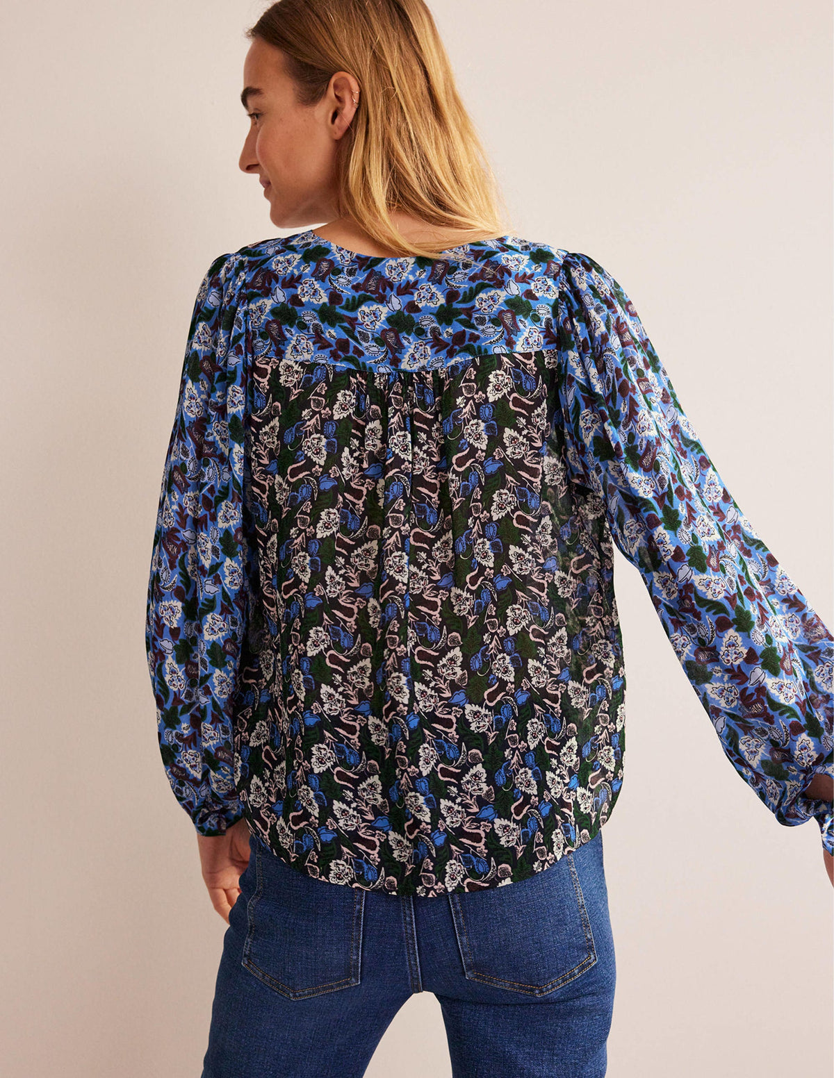 Printed V-Neck Blouse-Multi, Tulip Bloom-3
