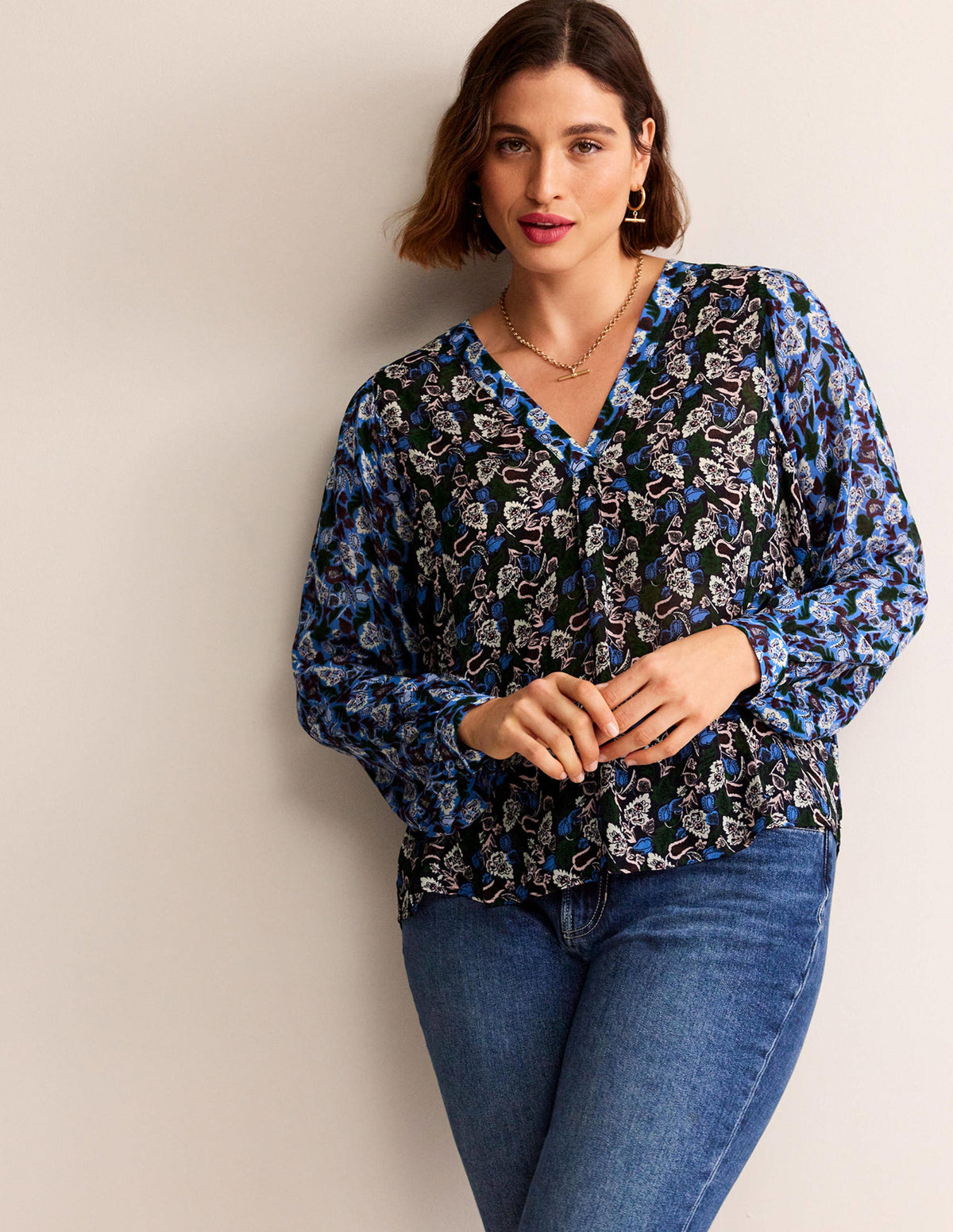 Printed V-Neck Blouse-Multi, Tulip Bloom - Image 5