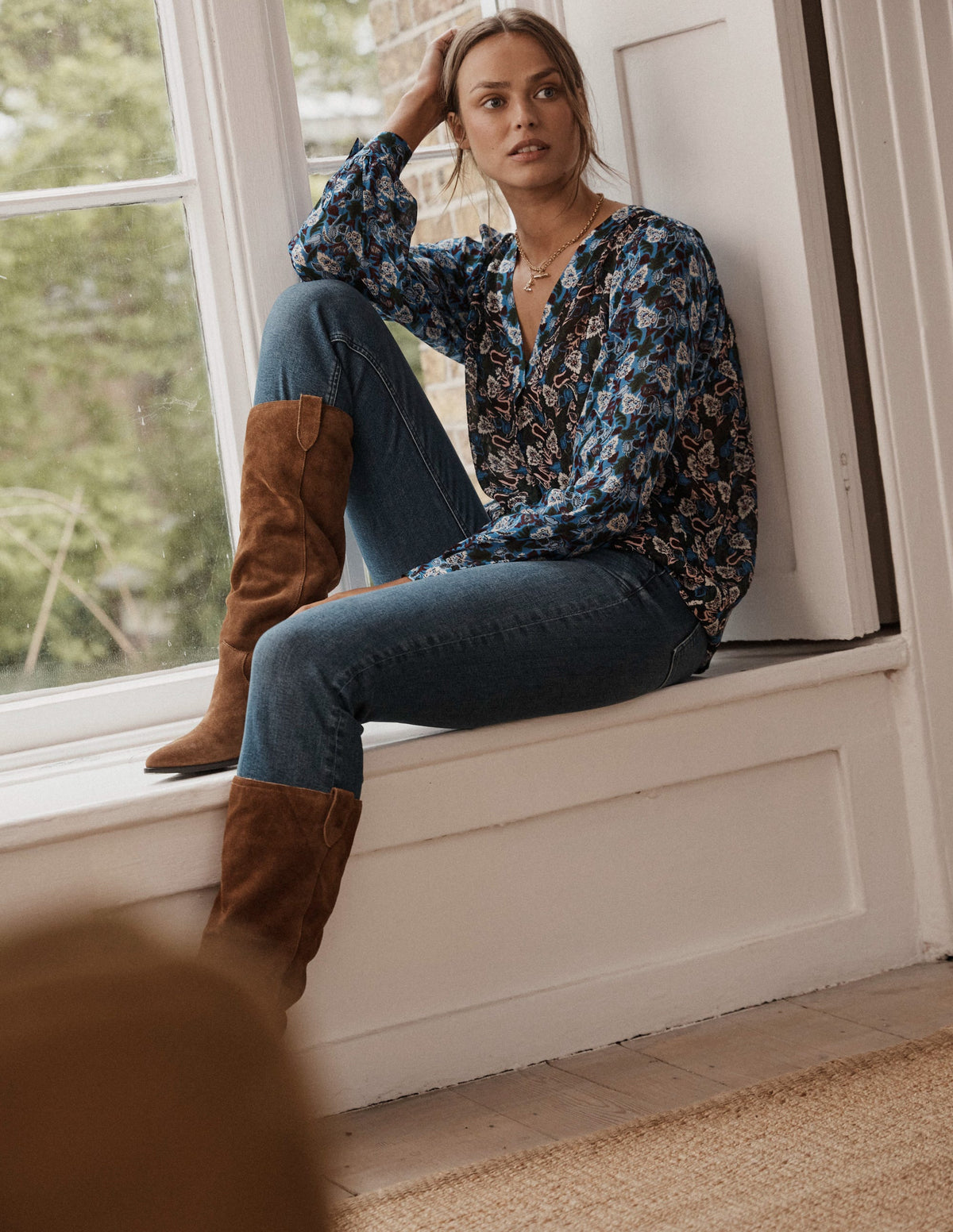 Printed V-Neck Blouse-Multi, Tulip Bloom-7