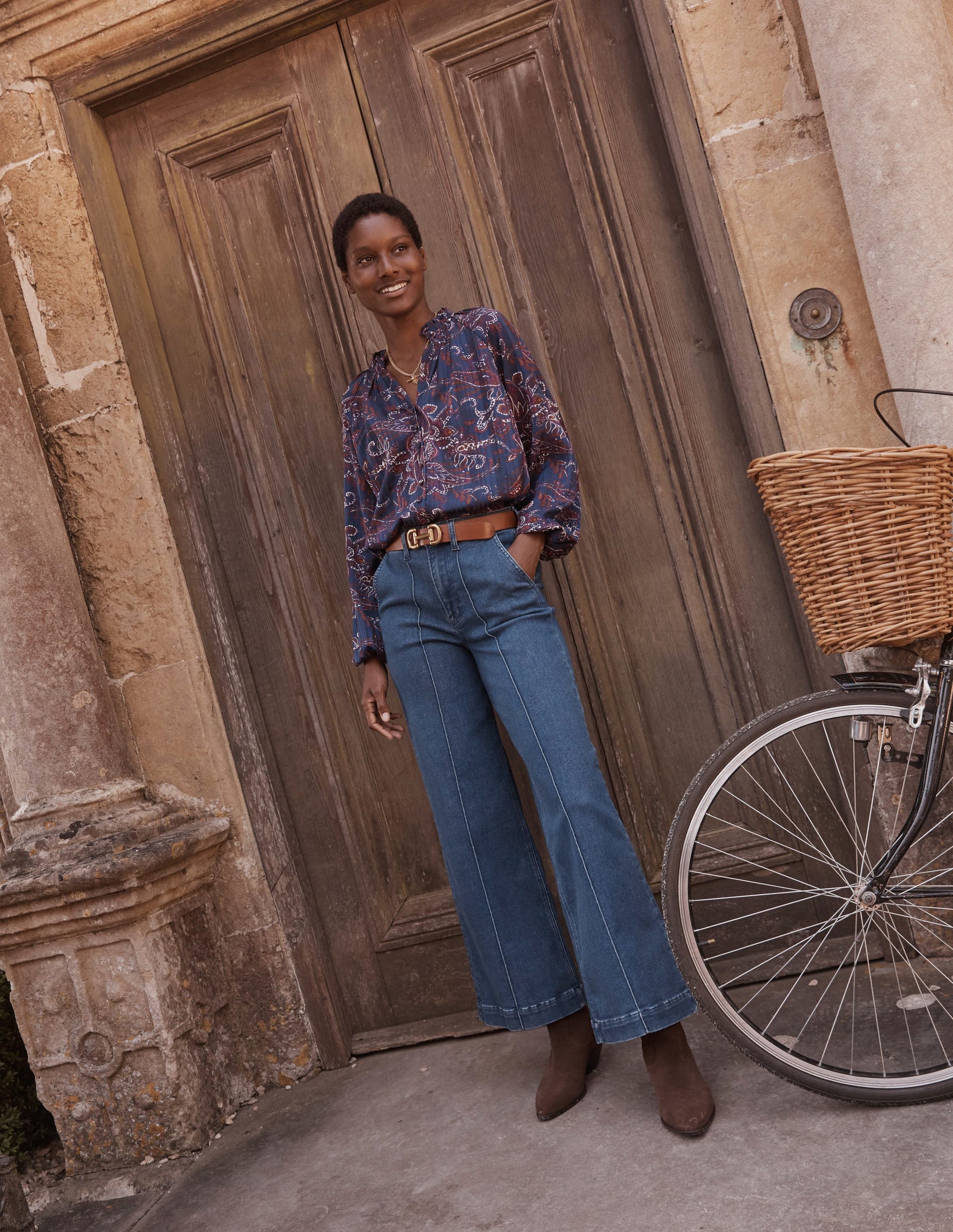 High-Neck Printed Top-Purple Pansy, Paisley Lawn-5