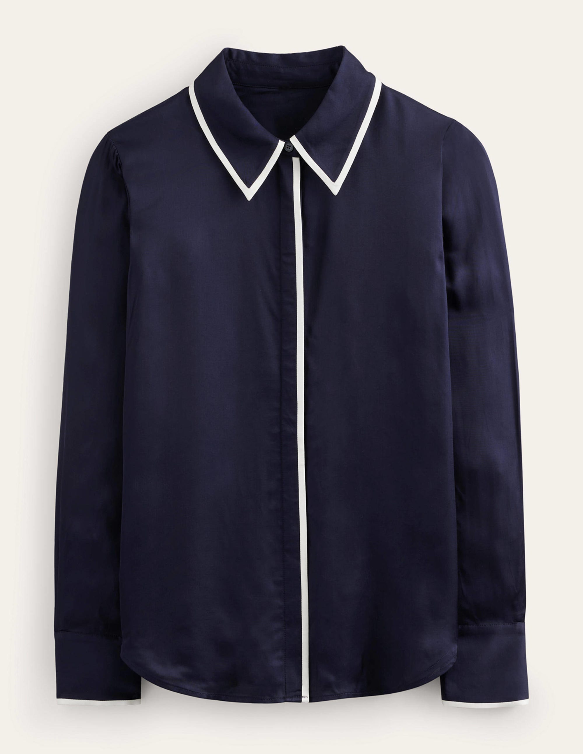 Straight Satin-Tipped Shirt-Navy - Image 8