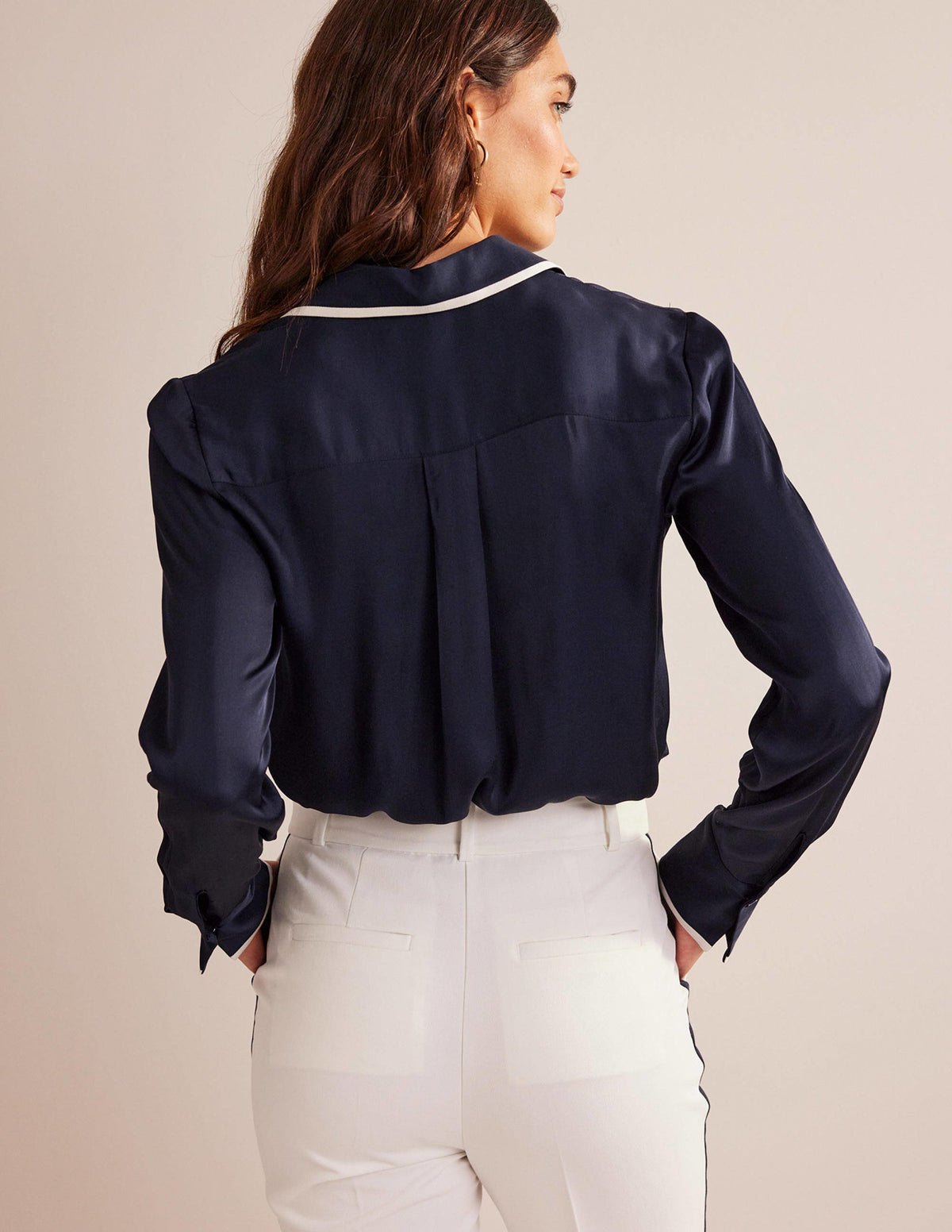 Straight Satin-Tipped Shirt-Navy - Image 3