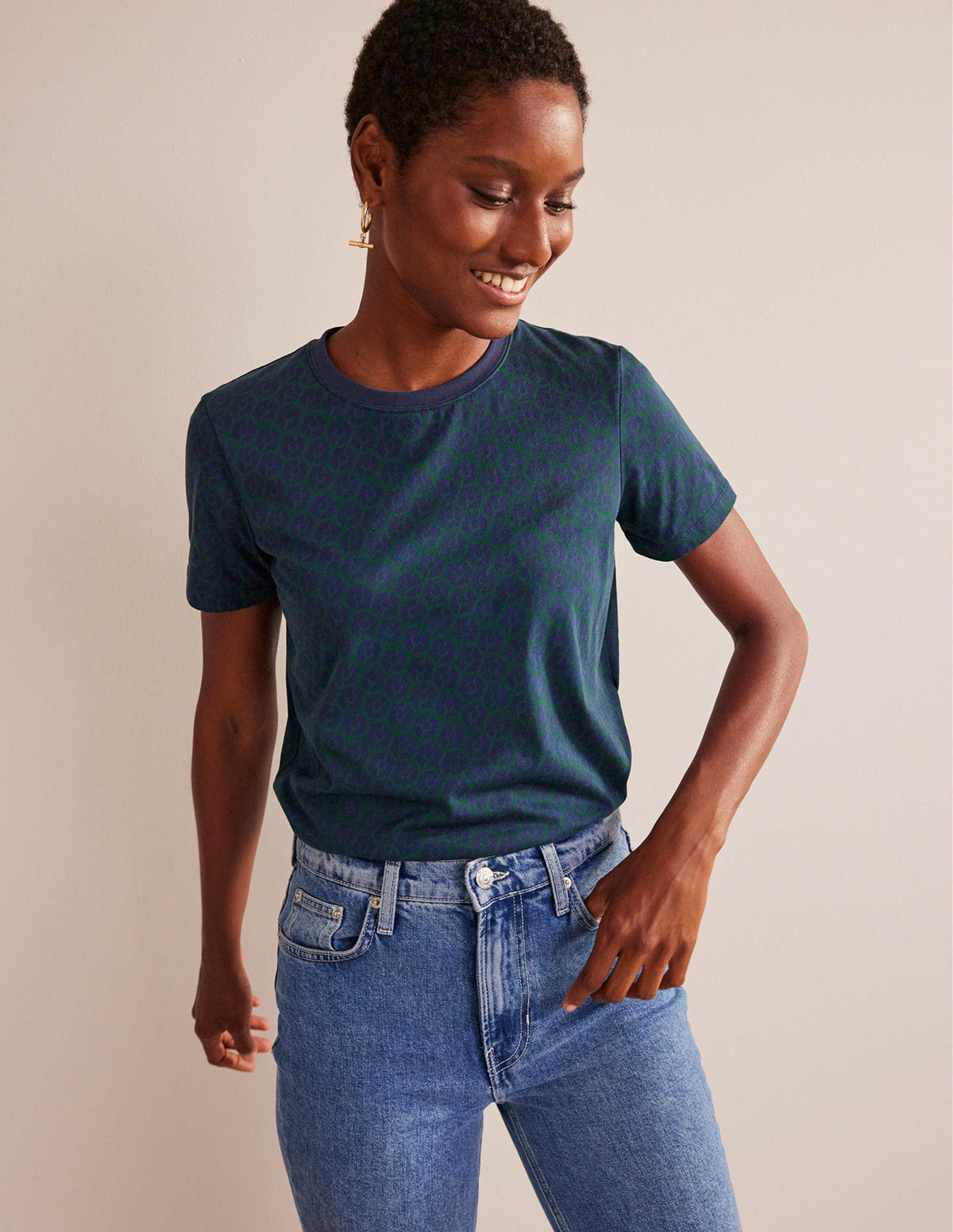 Printed Crew Neck T-shirt-Emerald Night, Reverie - Image 1