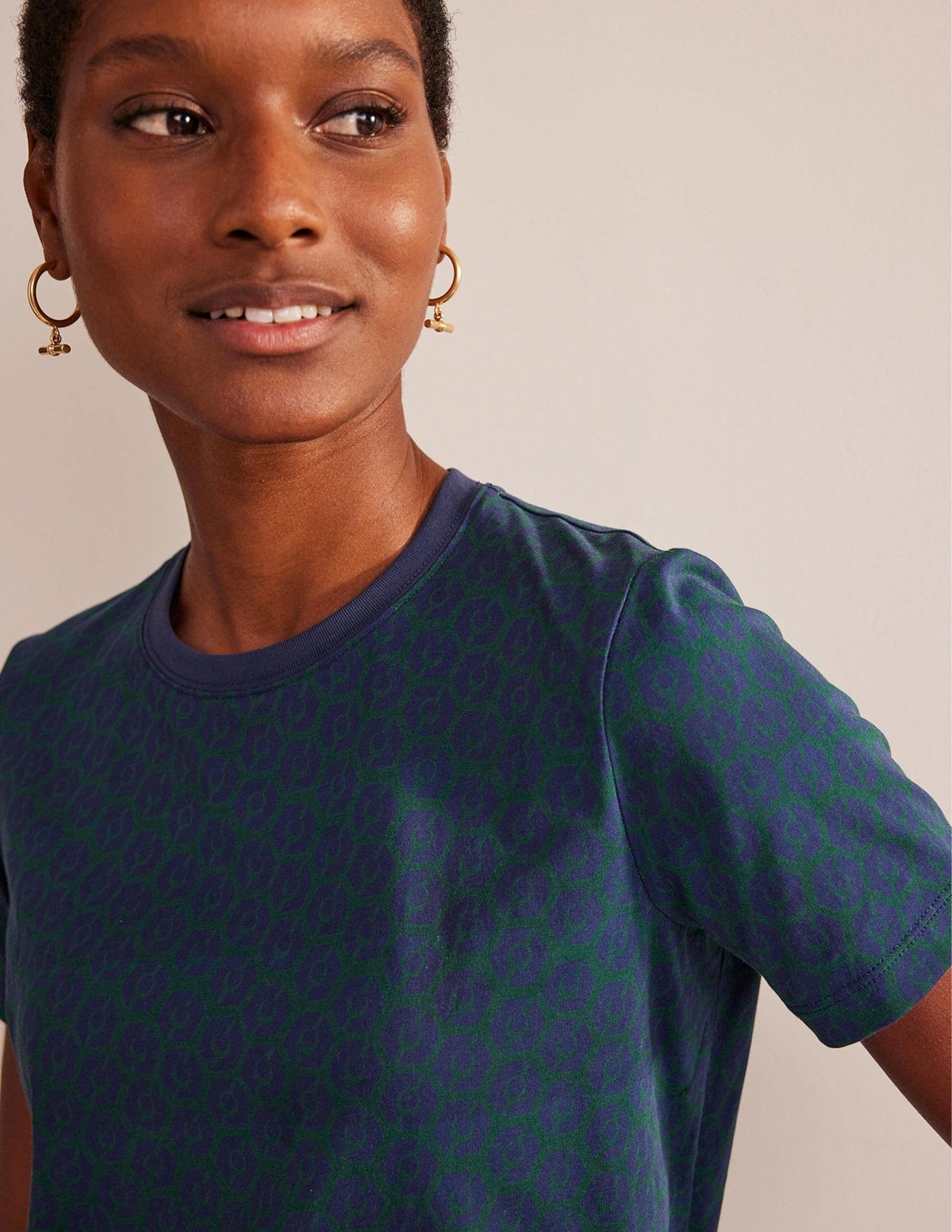 Printed Crew Neck T-shirt-Emerald Night, Reverie-2