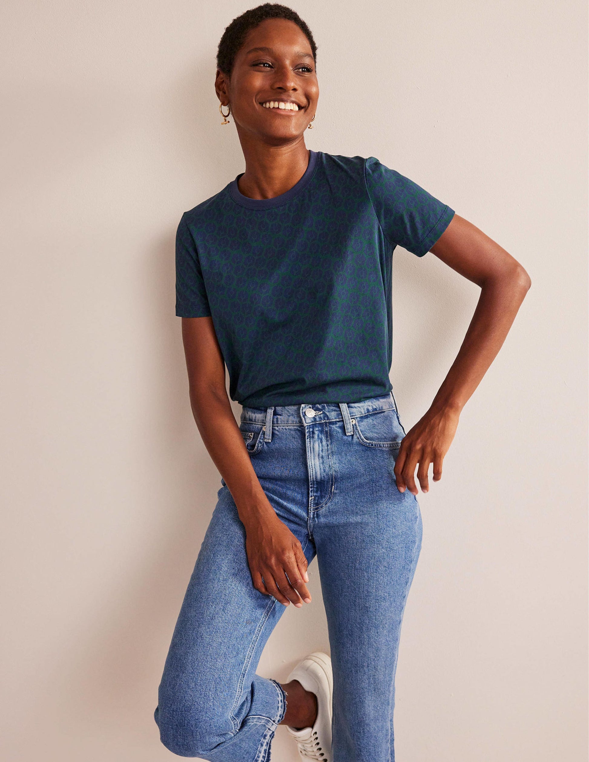 Printed Crew Neck T-shirt-Emerald Night, Reverie-4