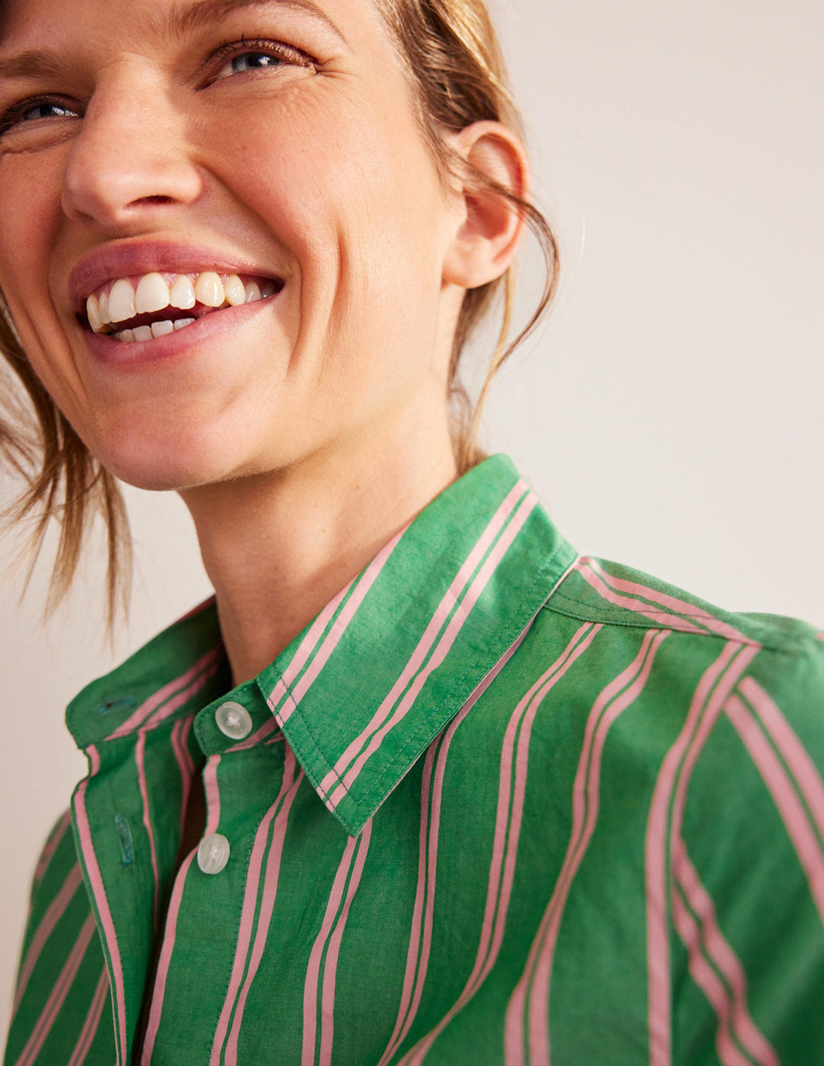 Sienna Cotton Shirt-Green and Pink Tram Stripe - Image 2