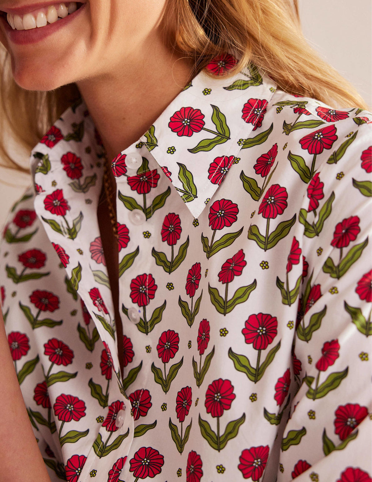Sienna Cotton Shirt-Ivory, Daisy Foliage-2
