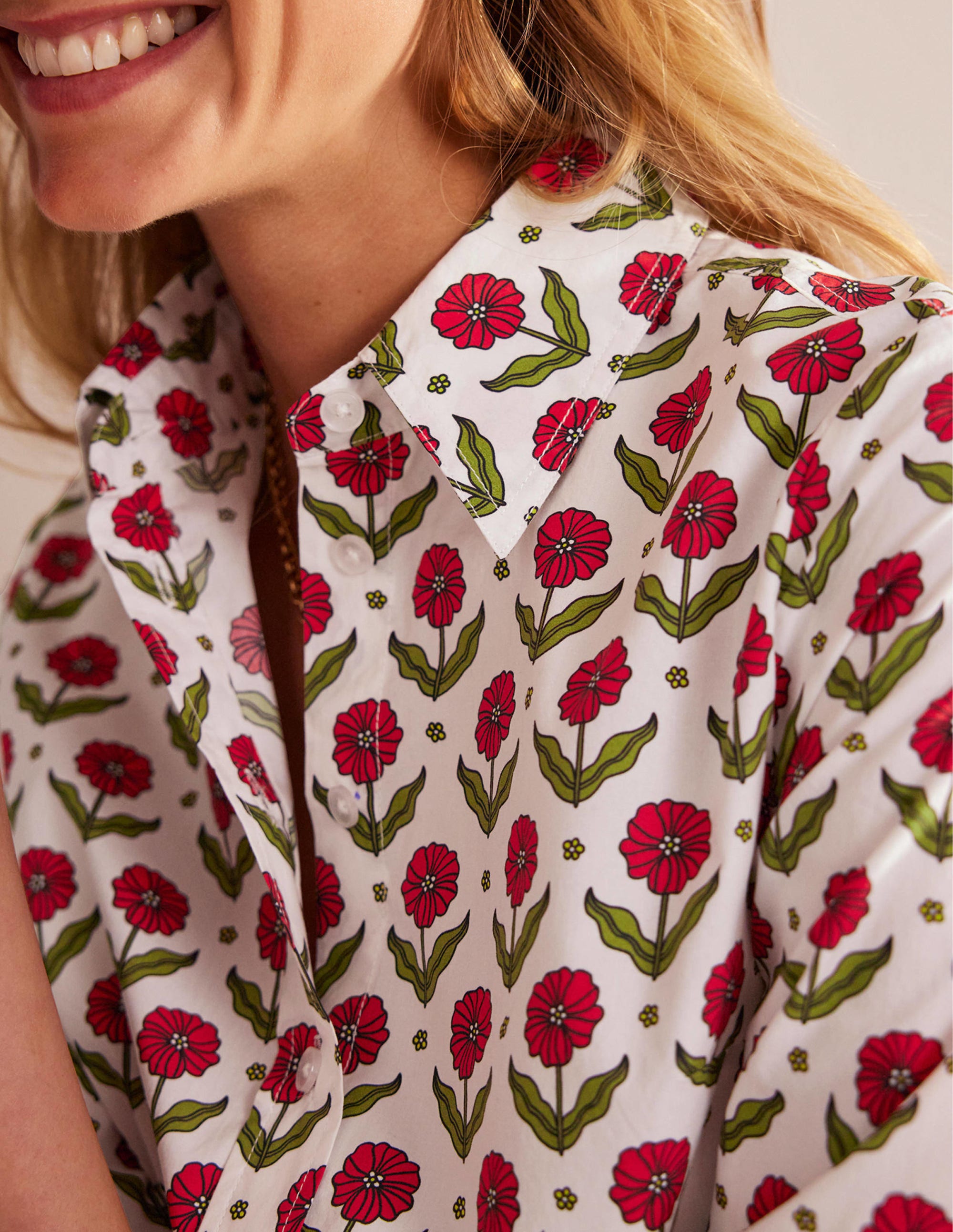 Sienna Cotton Shirt-Ivory, Daisy Foliage - Image 2