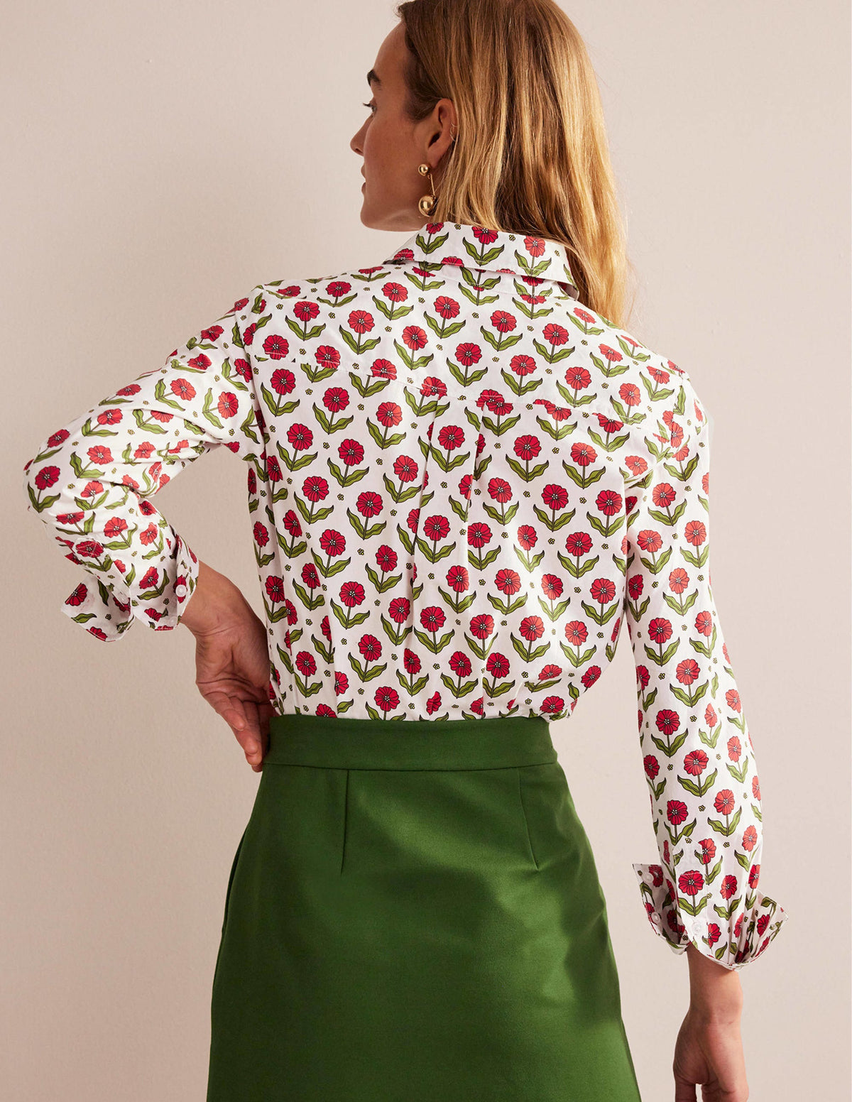Sienna Cotton Shirt-Ivory, Daisy Foliage - Image 3