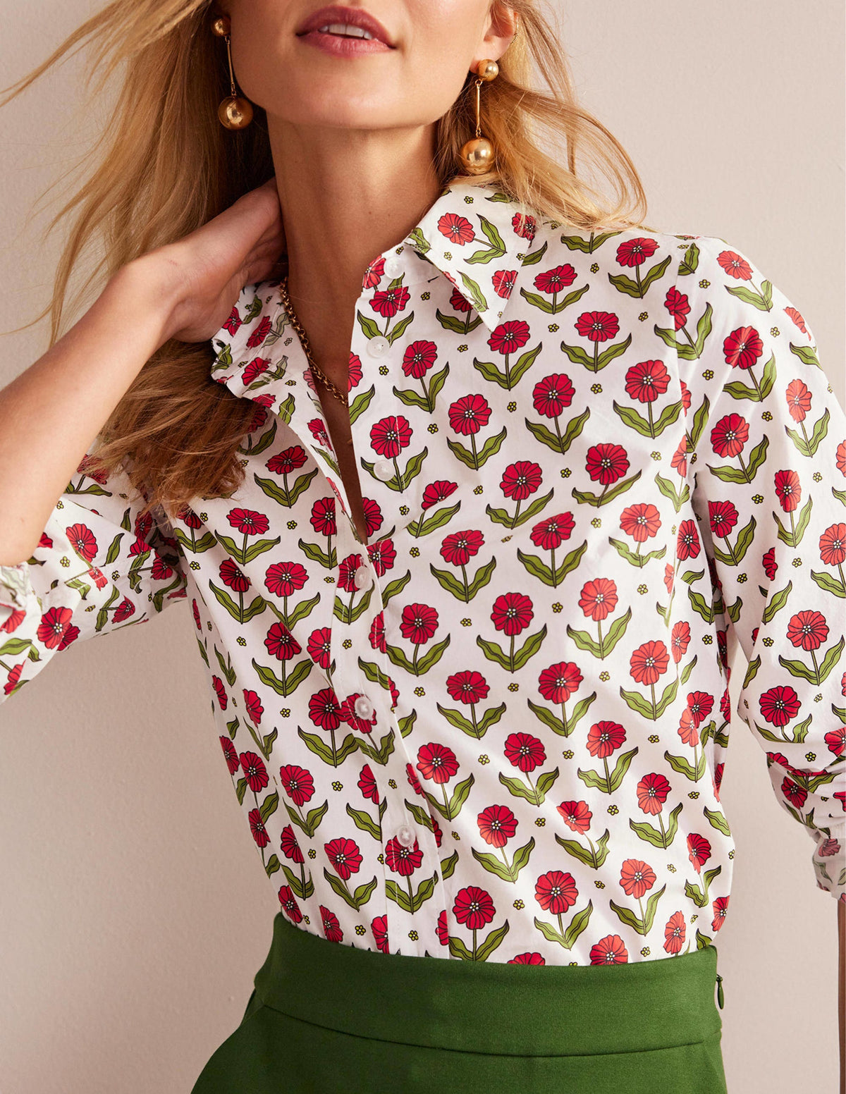 Sienna Cotton Shirt-Ivory, Daisy Foliage - Image 4