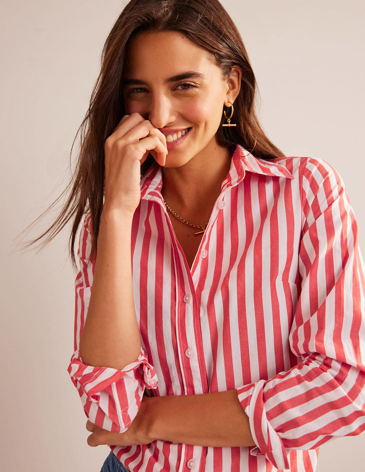Sienna Cotton Shirt-Bright Red Stripe - Image 1
