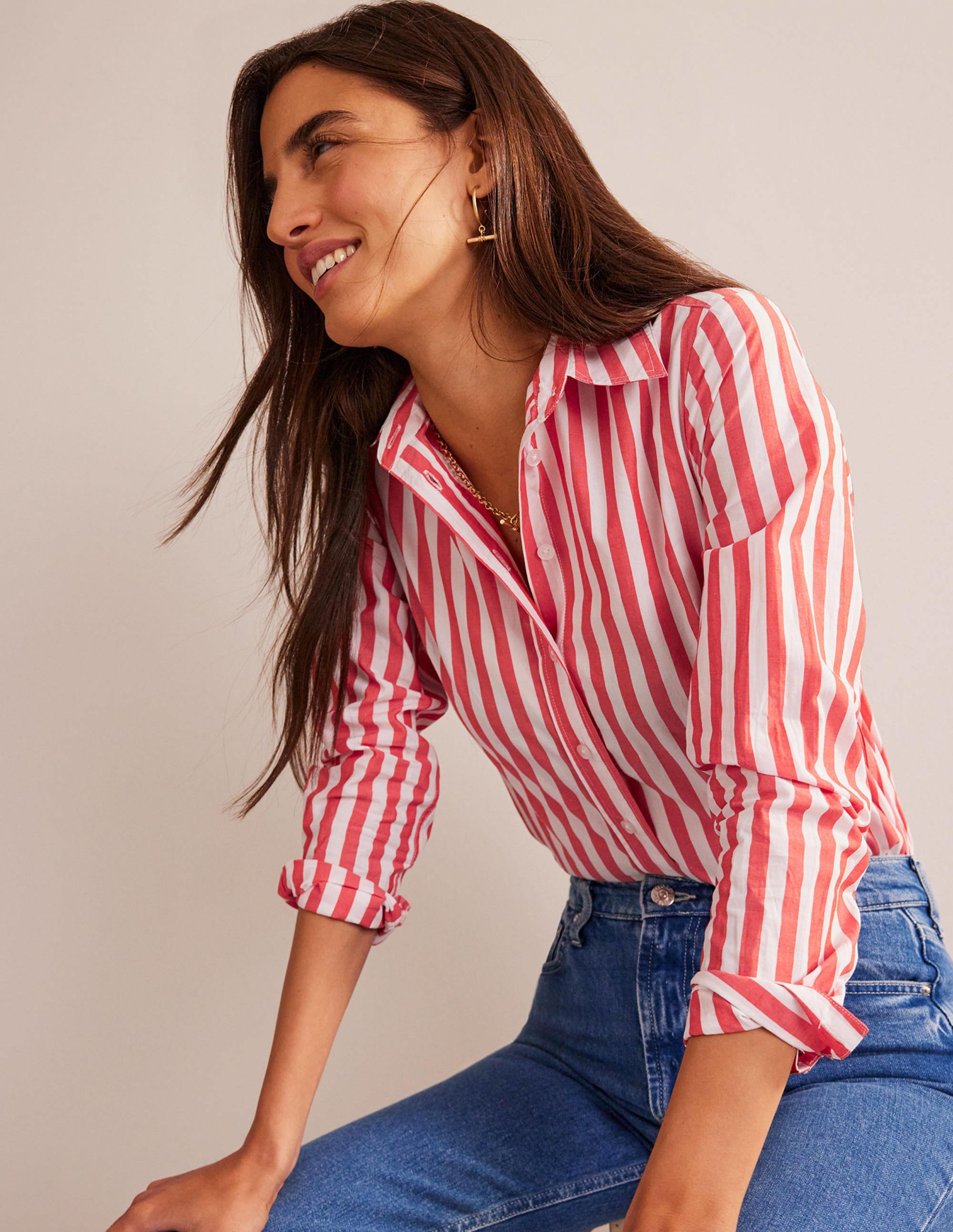 Sienna Cotton Shirt-Bright Red Stripe - Image 2