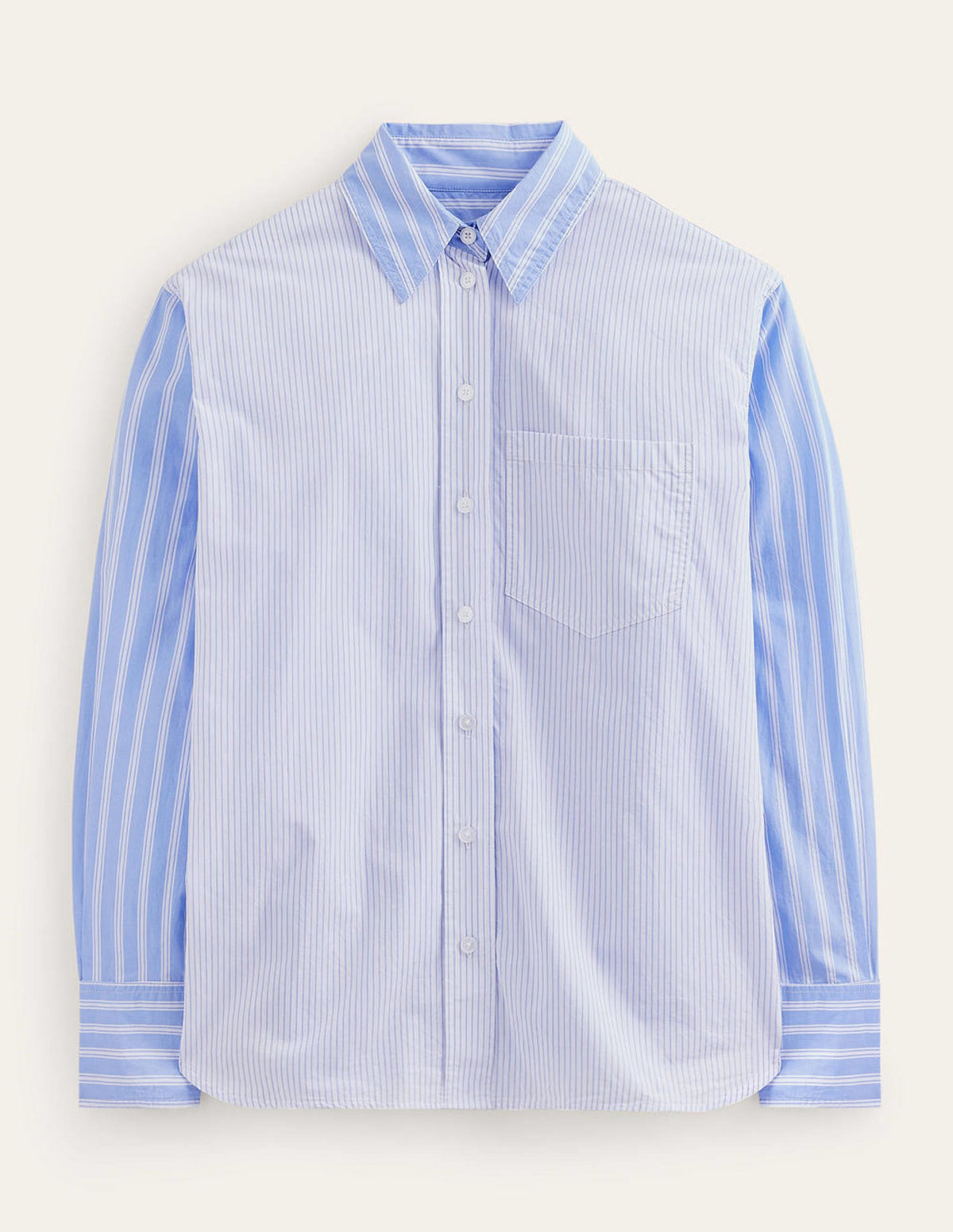 Connie Relaxed Cotton Shirt-Ivory, Blue Hotch Stripe-10
