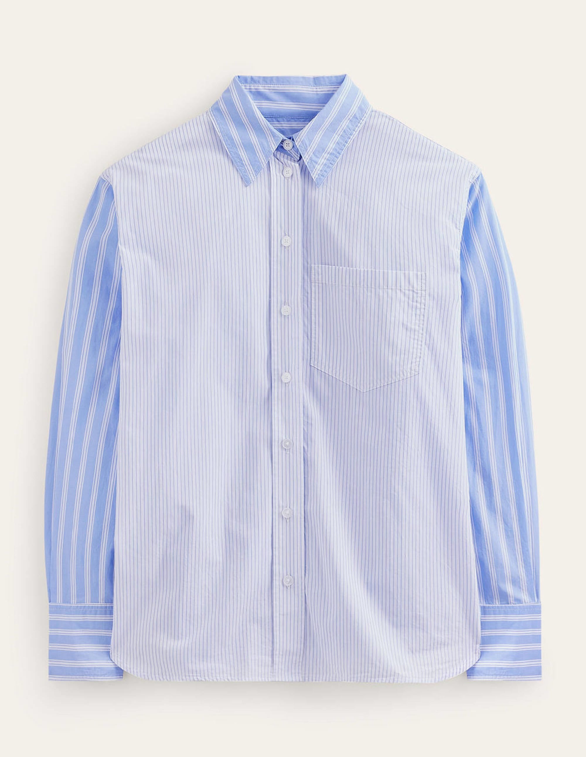 Connie Relaxed Cotton Shirt-Ivory, Blue Hotch Stripe - Image 10