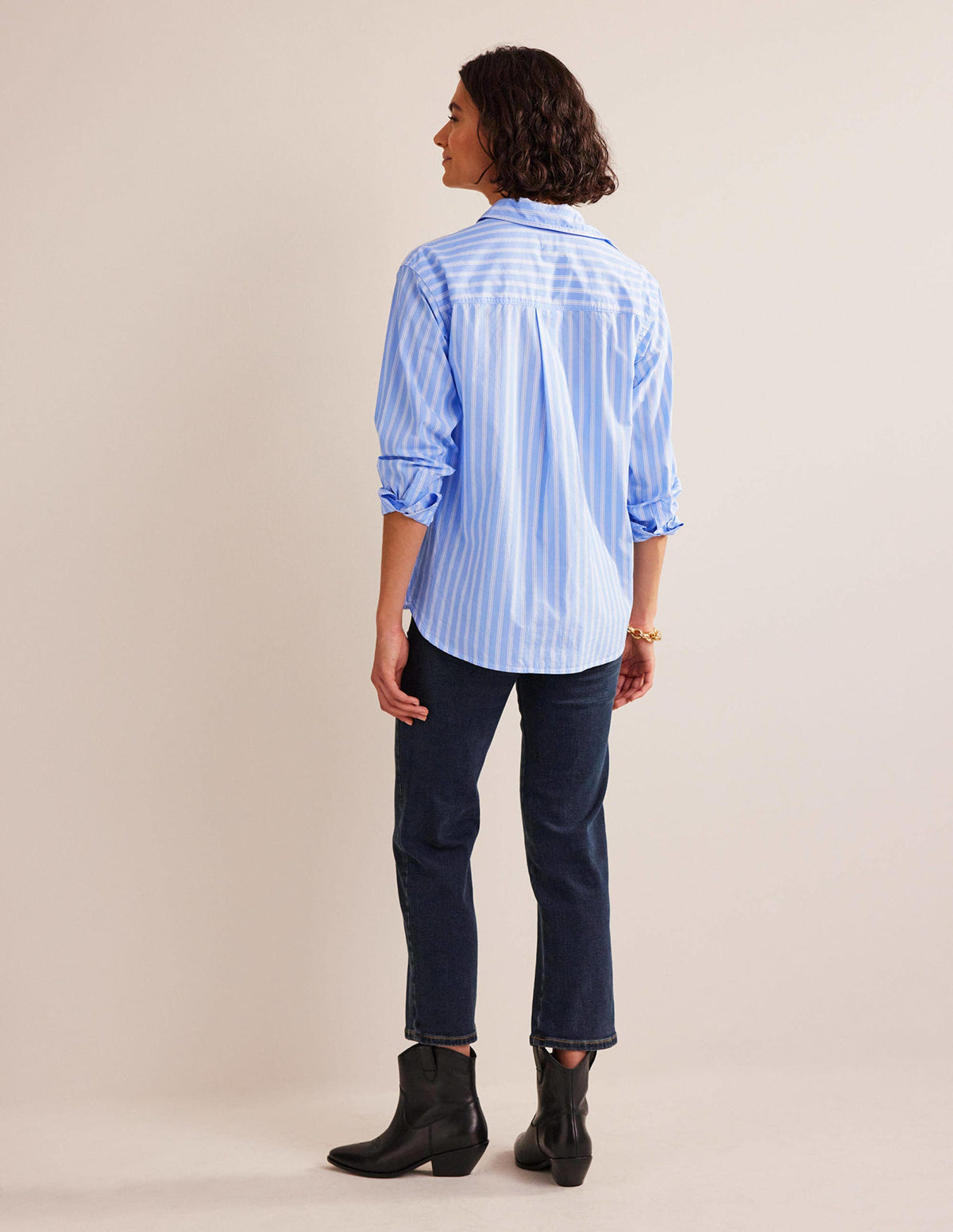 Connie Relaxed Cotton Shirt-Ivory, Blue Hotch Stripe - Image 6