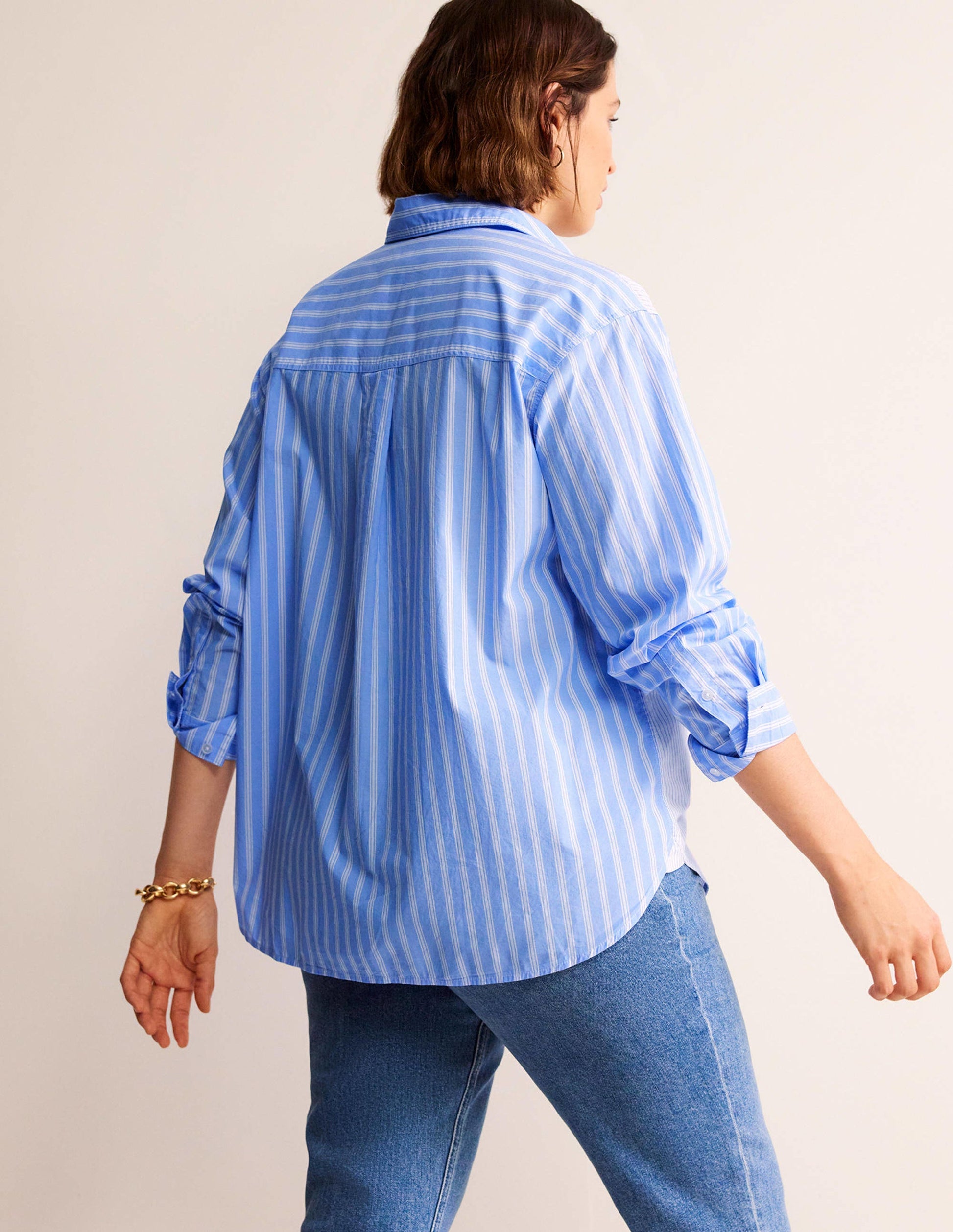 Connie Relaxed Cotton Shirt-Ivory, Blue Hotch Stripe-8