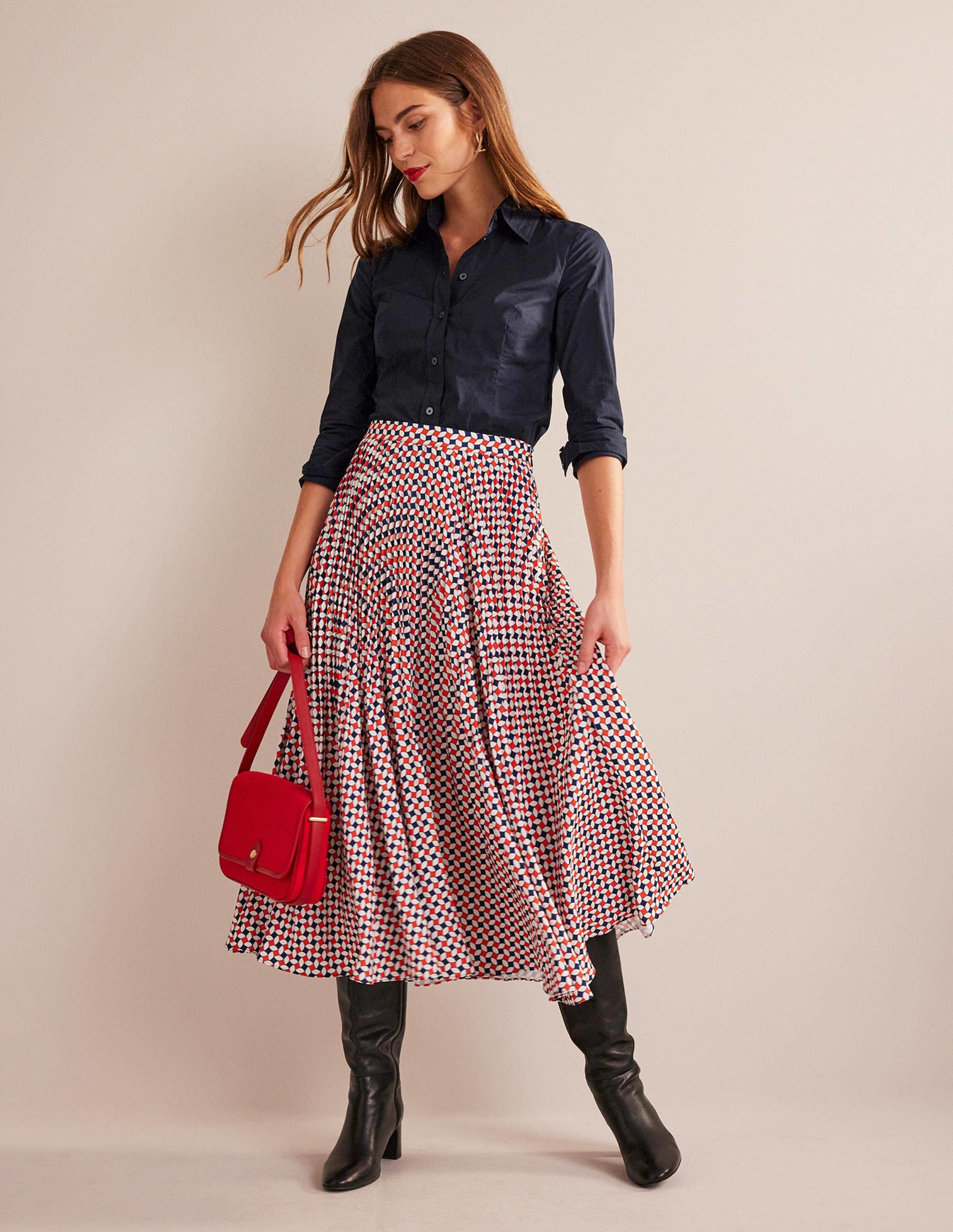 Saskia Stretch Cotton Shirt-Navy-4