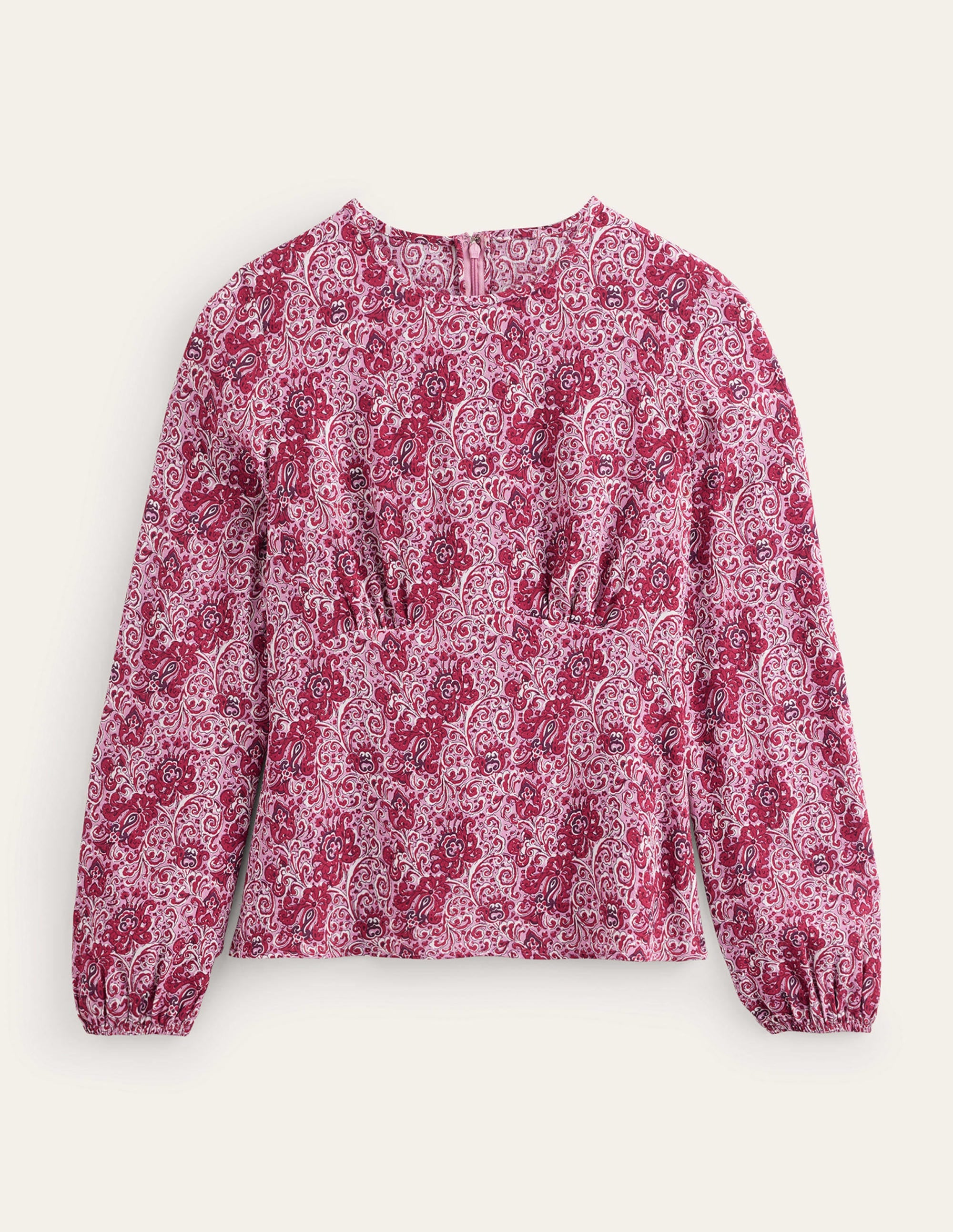Empire-Waist Long-Sleeve Top-Strawberry Sherbet, Botanic - Image 5