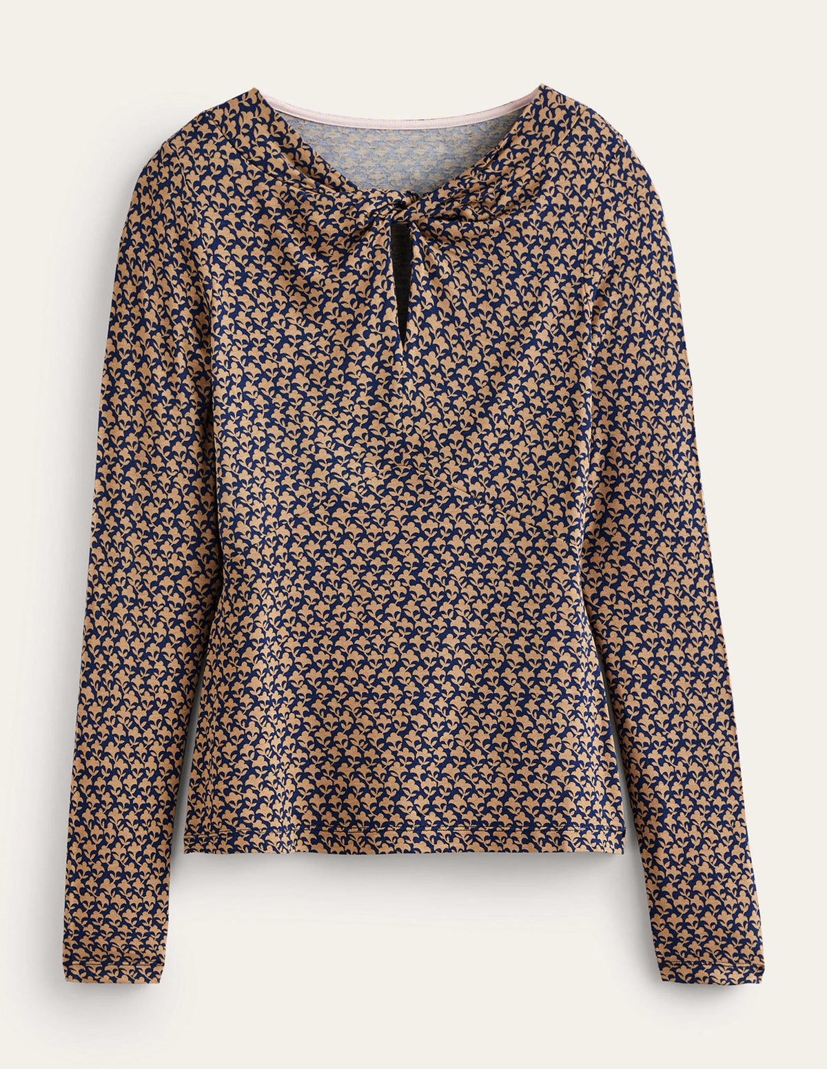 Knot Front Jersey Top-Camel, Lily Sprig - Image 5